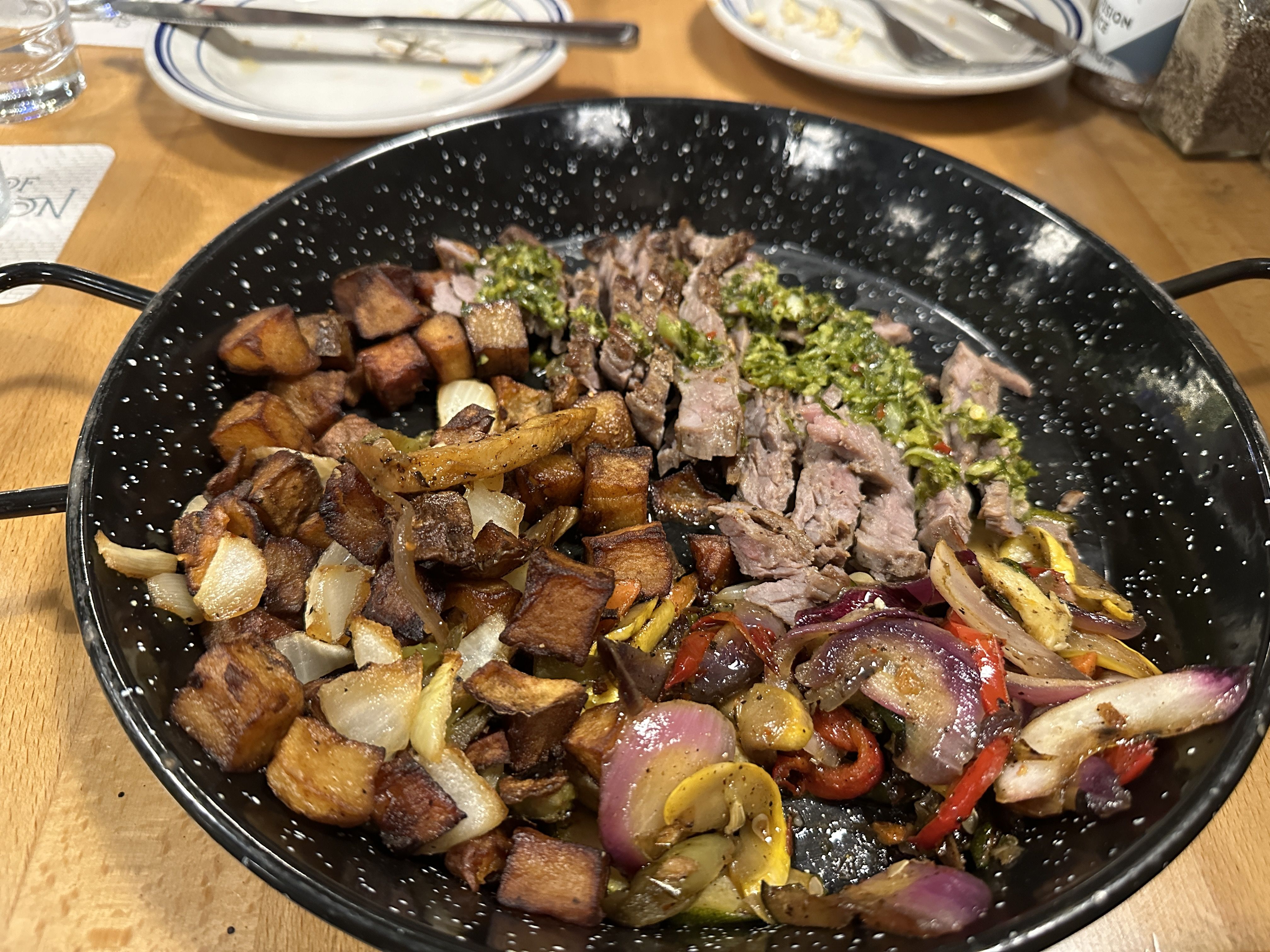 dish with steak and veggies