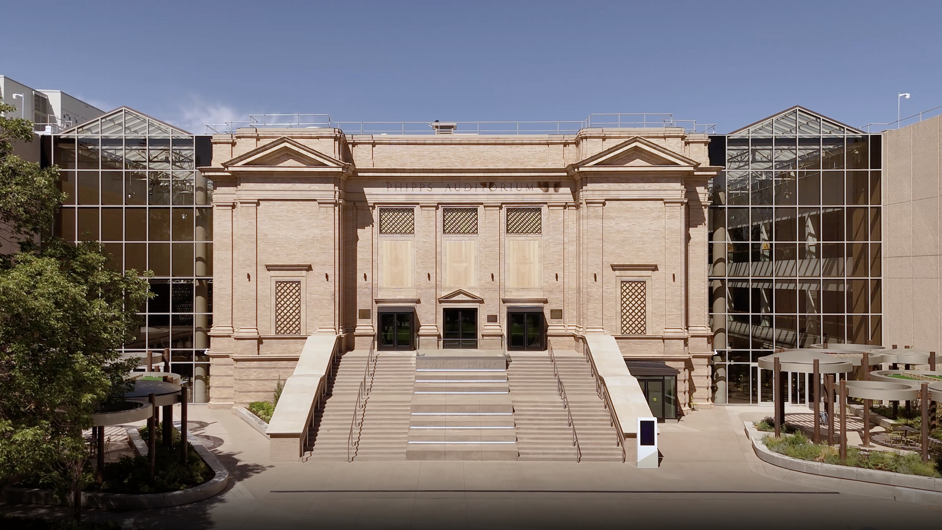 The exterior of the Sturm Family Plaza