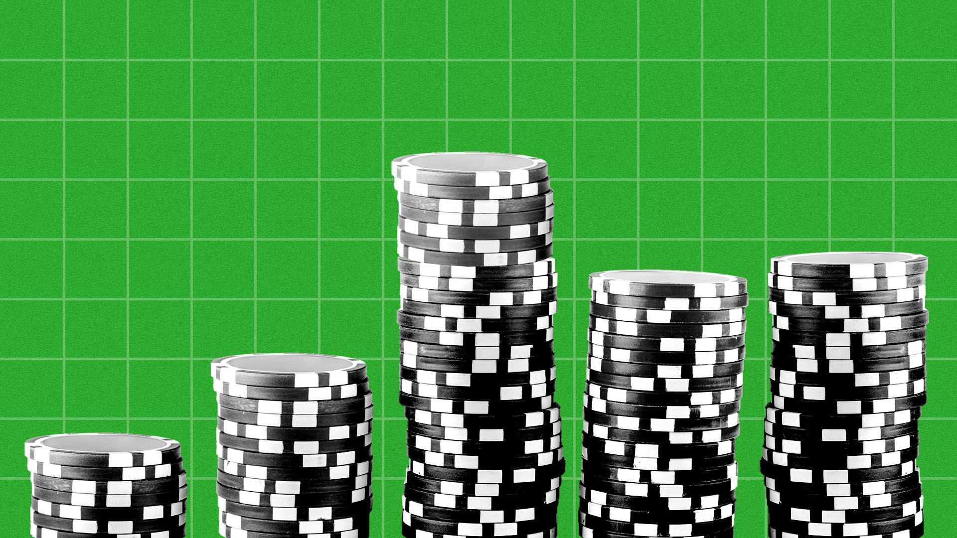Illustration of piles of gambling chips arranged as a bar graph