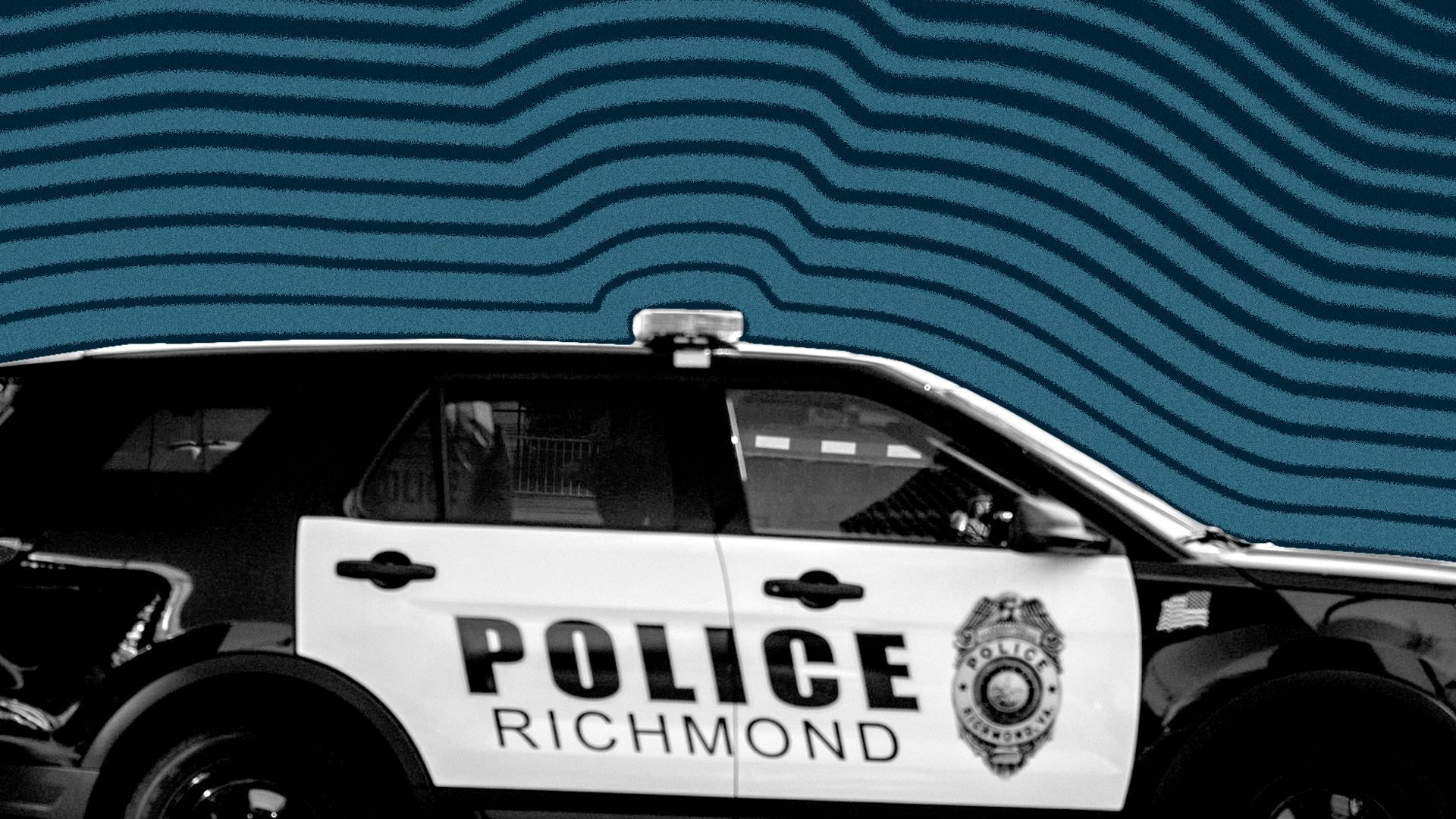 Photo illustration of a Richmond Police cruiser with lines radiating from it.