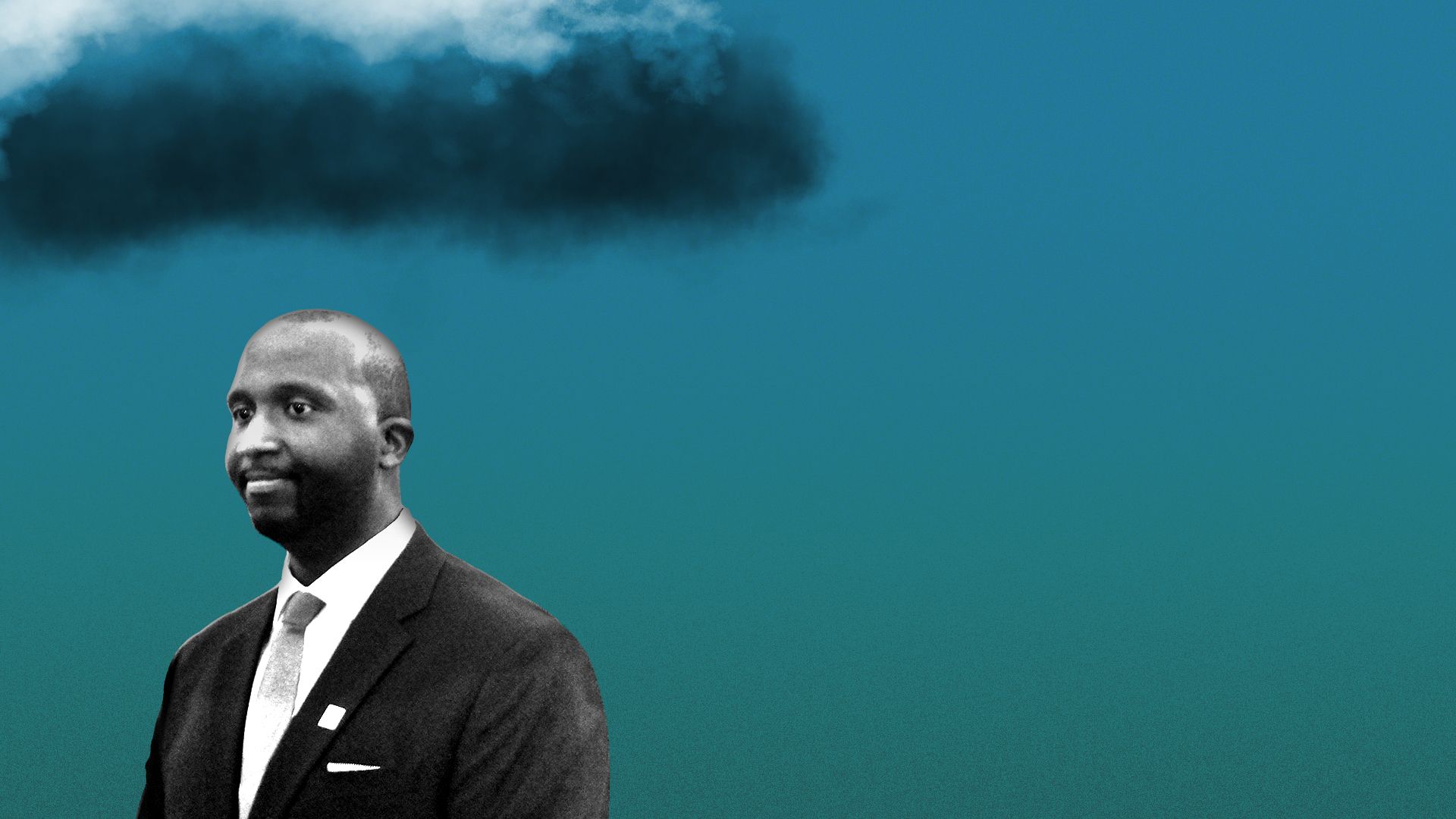 Photo illustration of Warren Morgan with a cloud over his head. 