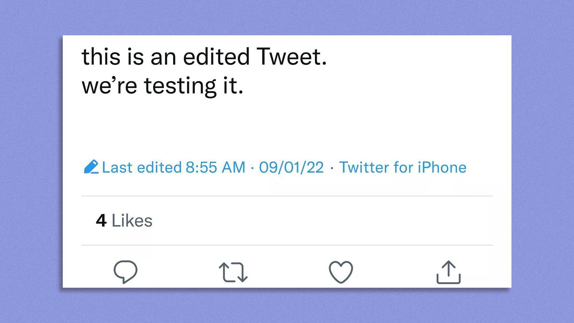 Screen shot of a tweet reading "This is an edited Tweet. We're testing it" 