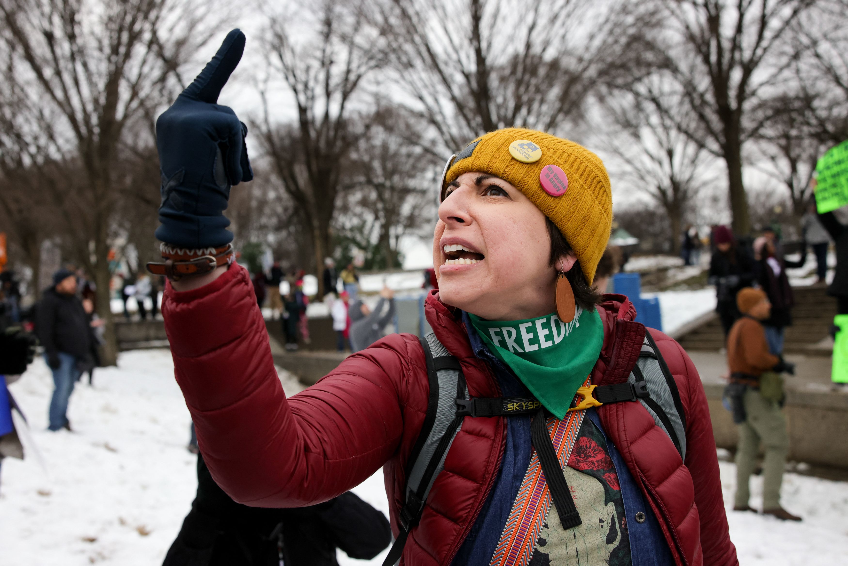 A photo of a pro-abortion protestor clashing with an anti-abortion protestor in Washington, D.C.