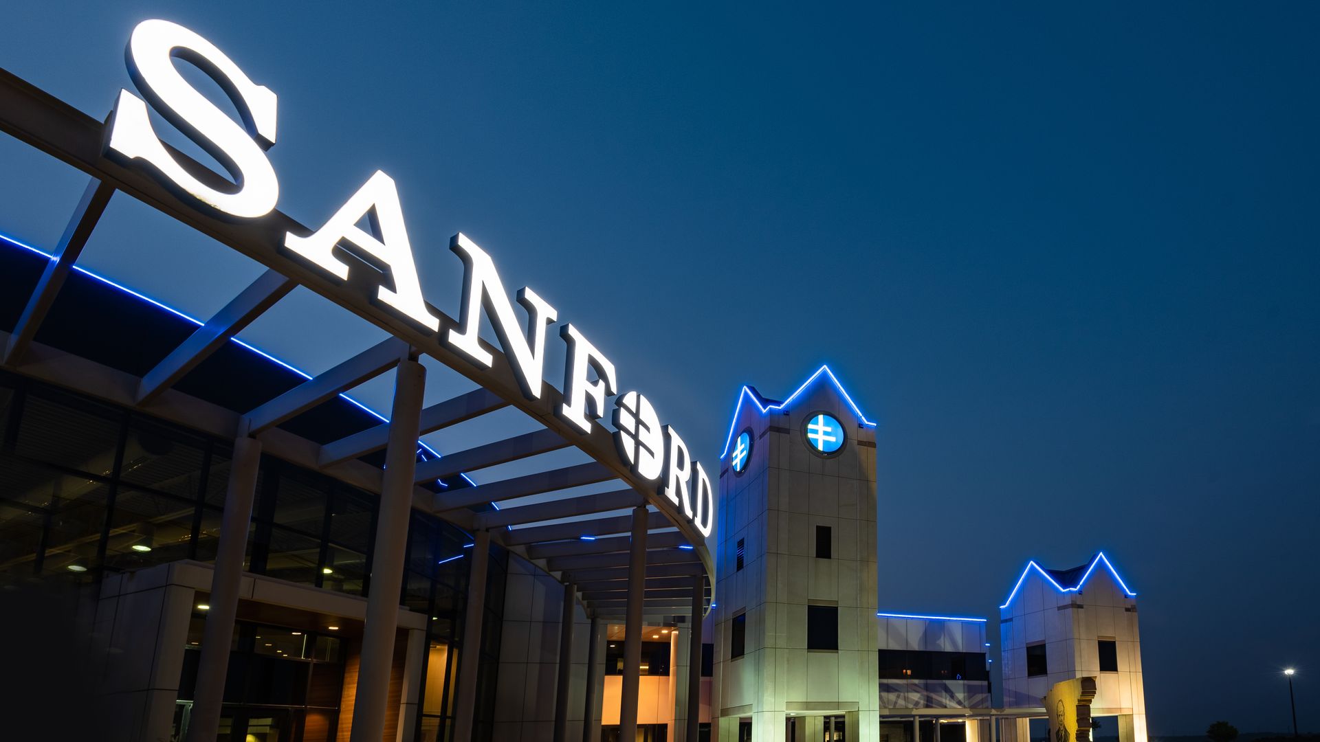 Buildings with the Sanford signage on top.