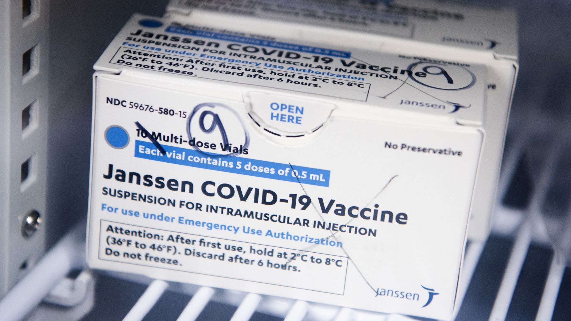 A box of J&J vaccine