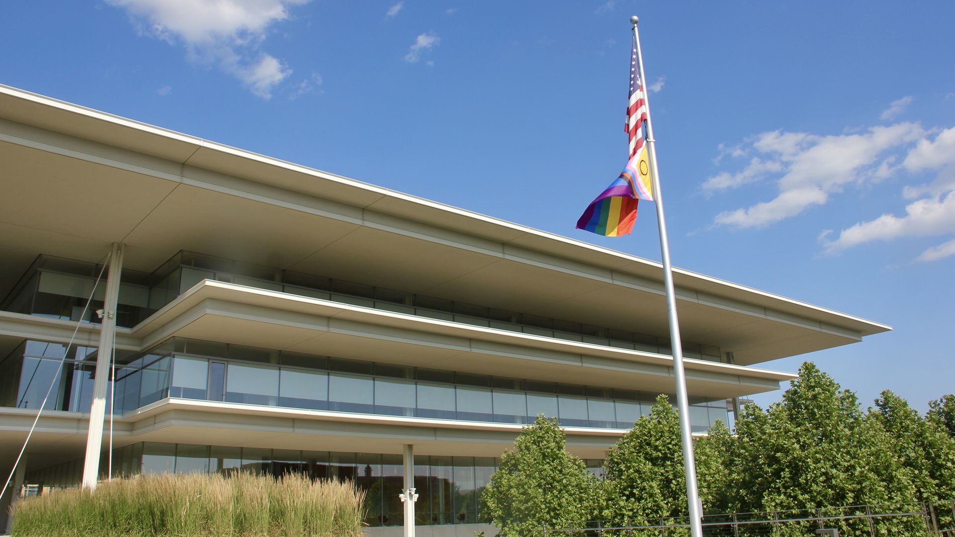The LGBT flag outside Krause Gateway Center