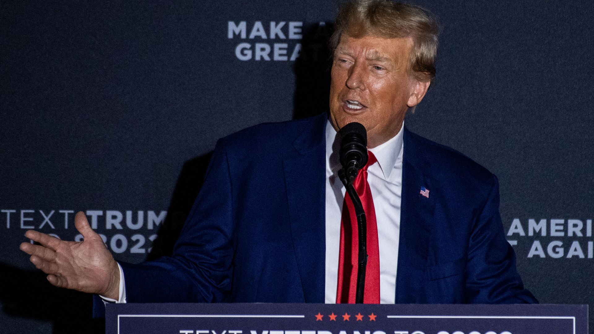 Former US President and 2024 presidential hopeful Donald Trump speaks during a campaign rally at Windham High School in Windham, New Hampshire, on August 8, 2023.