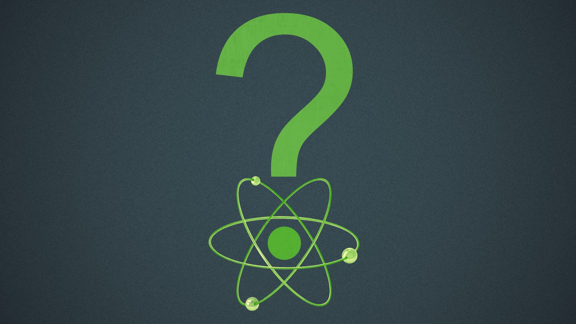 Illustration of a question mark with an atom as the dot.