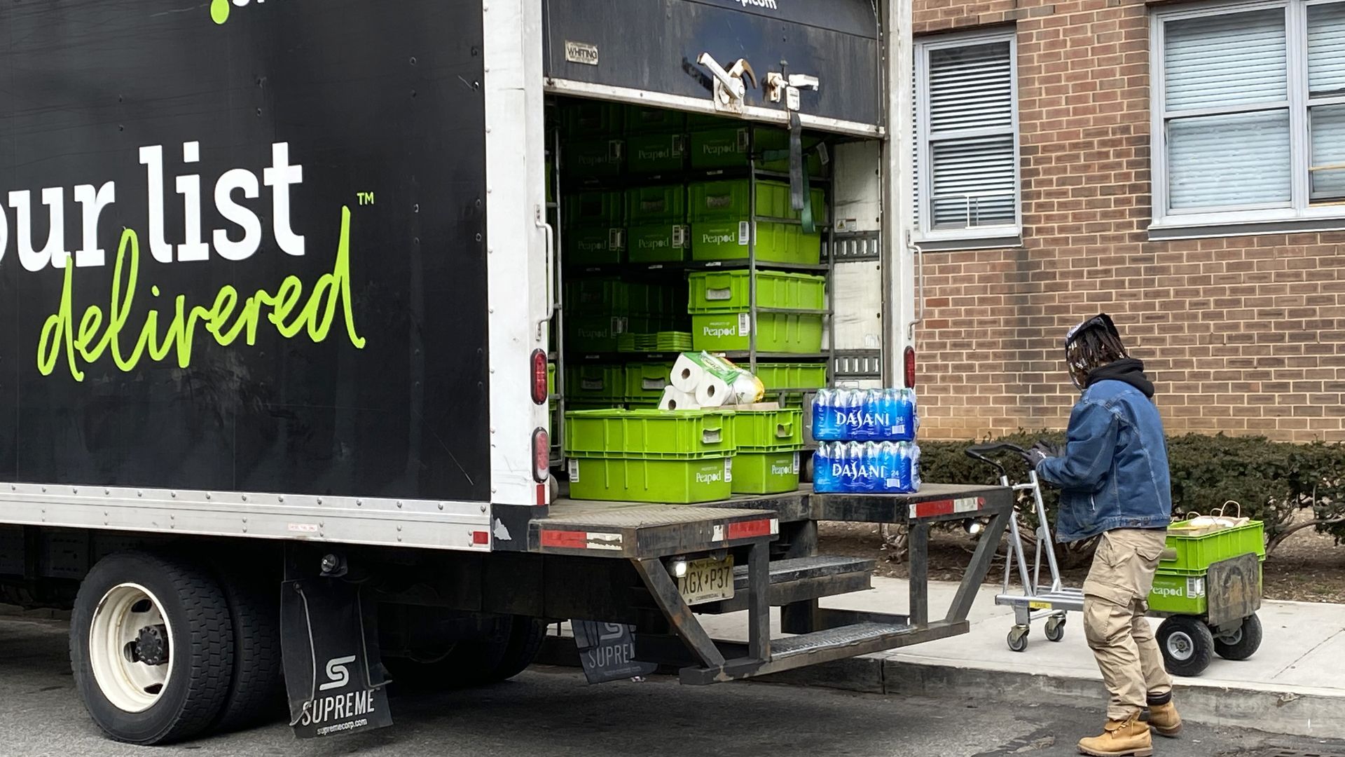 Stop&Shop home delivery truck with essential worker during Pandemic, Queens, New York