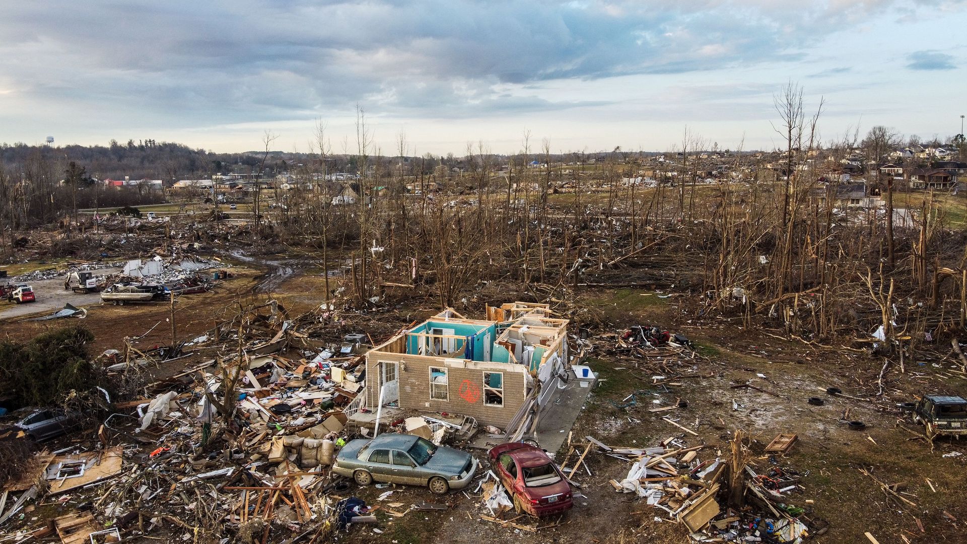 Tornado damage in Kentucky as seen from the air.