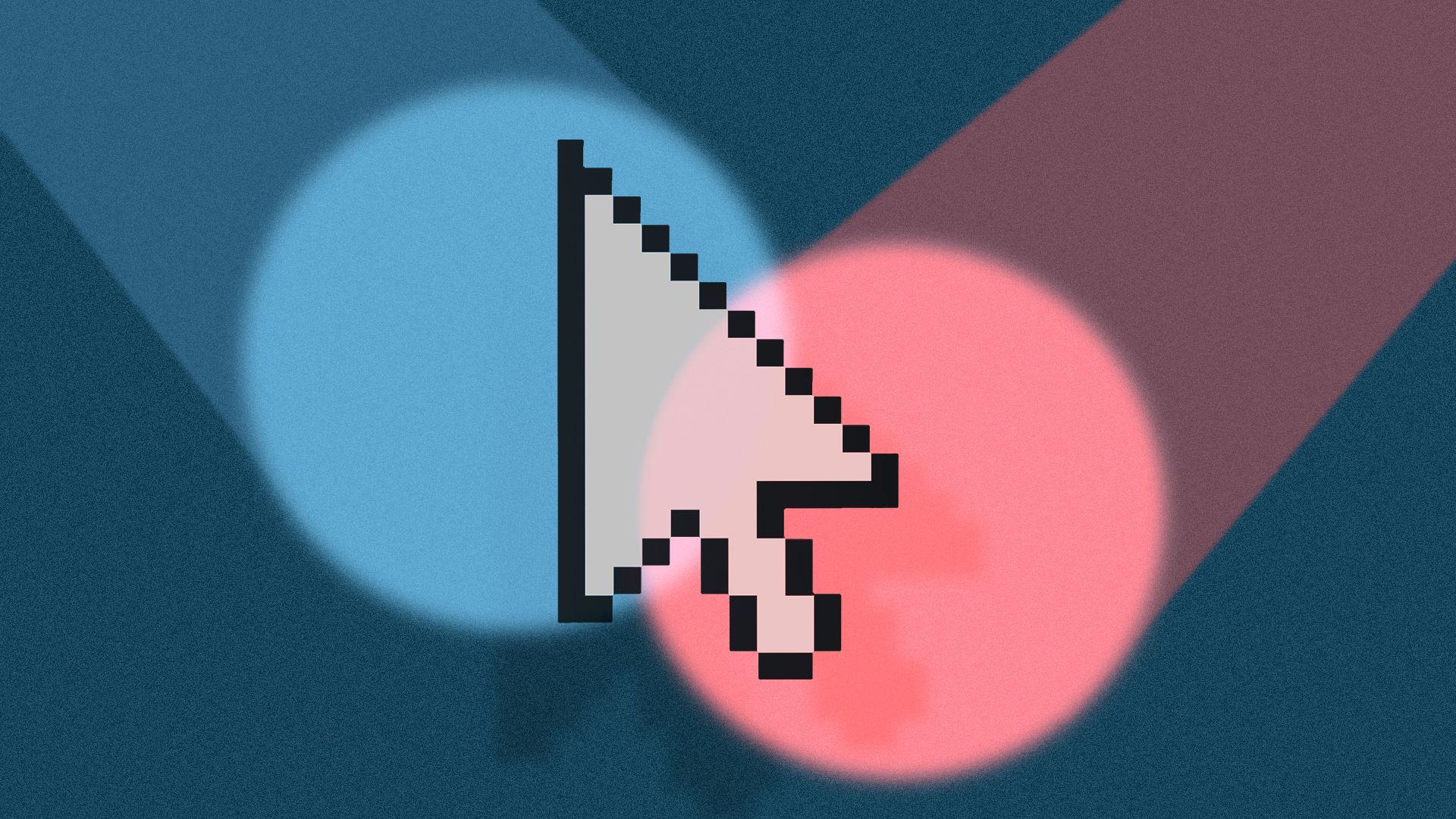 Illustration of two spotlights, one blue and one red, on a cursor.