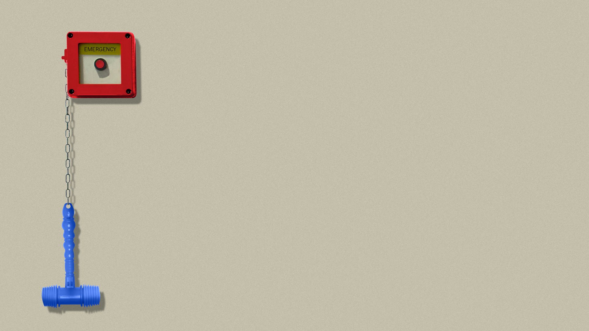 Illustration of an emergency break box with a plastic toy hammer.