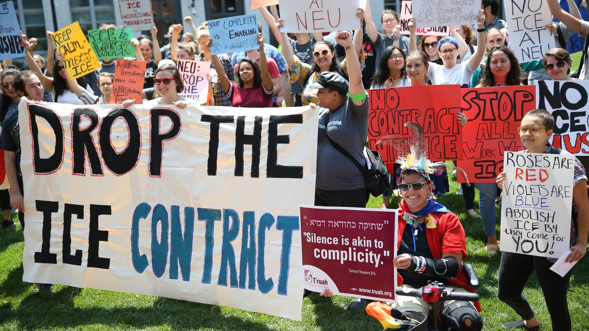 Students at Northeastern University protesting their school's contract with ICE
