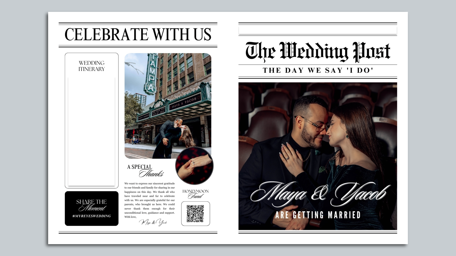 Maya and Yacob's newspaper wedding program.