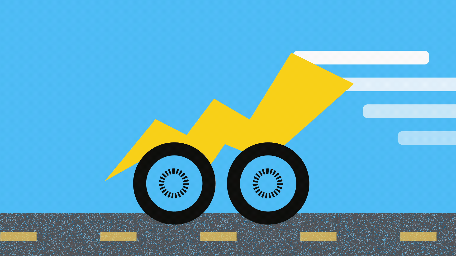 Animated illustration of a lightning bolt on two wheels.