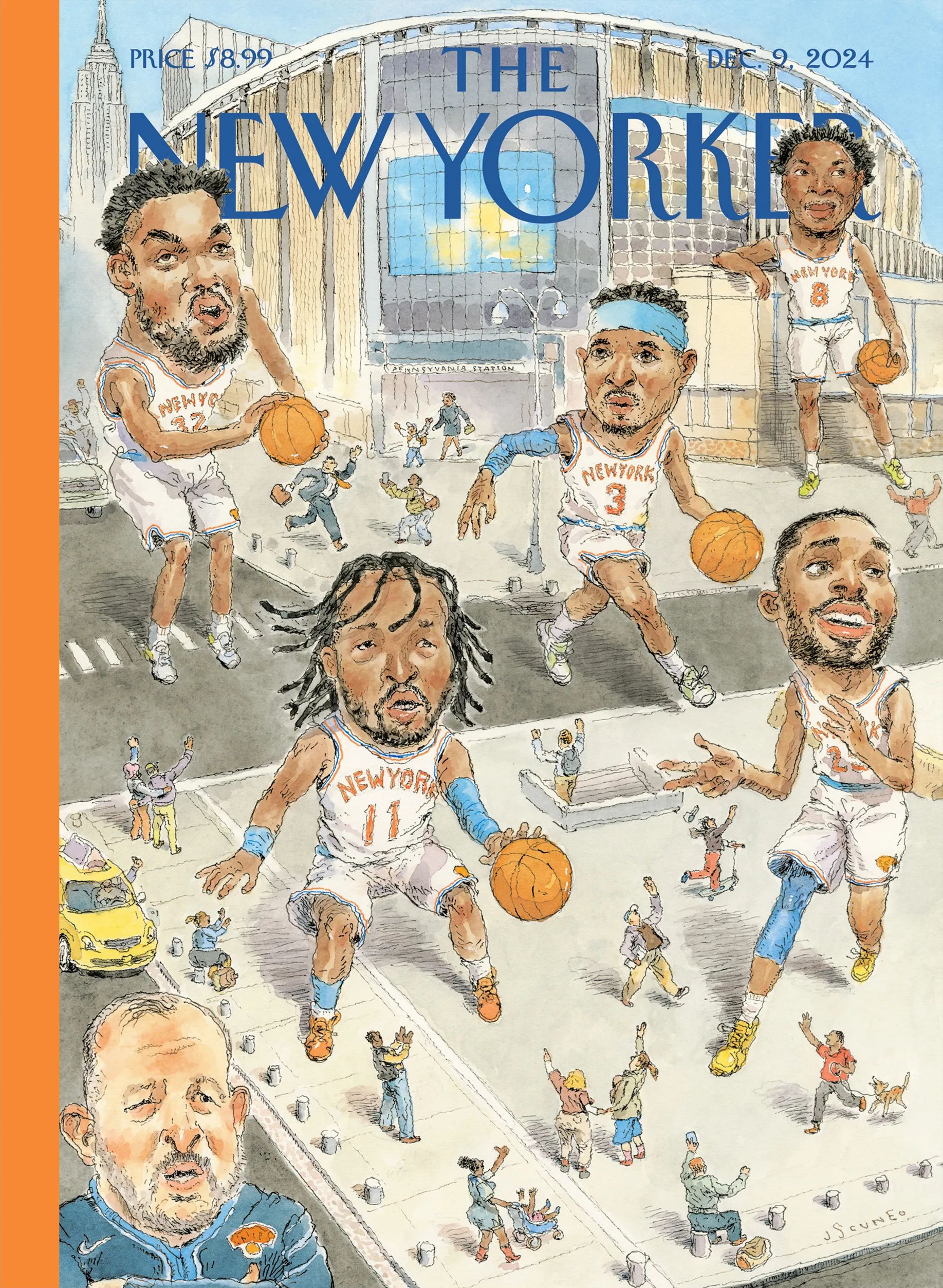 The New Yorker cover featuring the Knicks in front of Madison Square Garden.