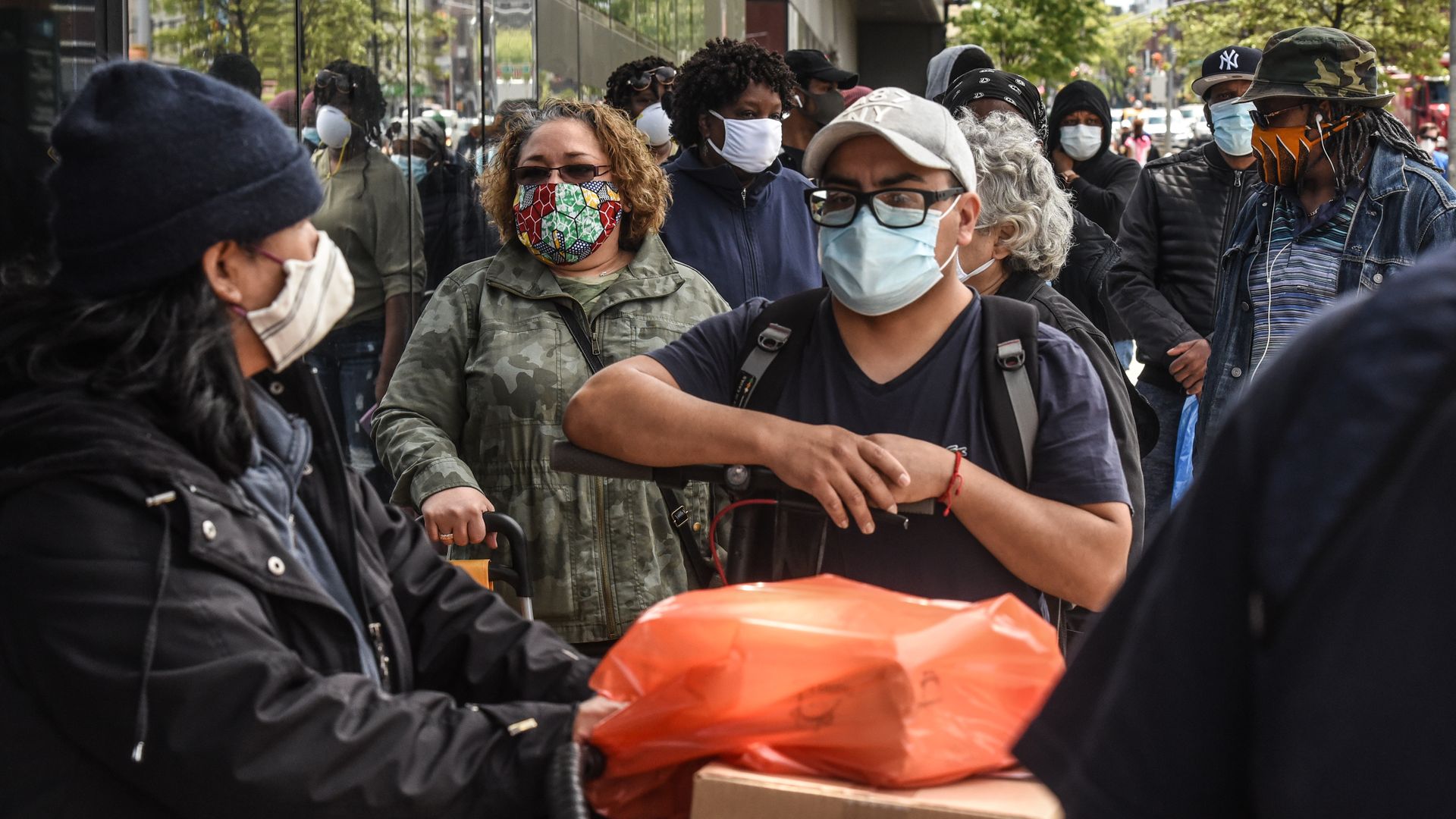 A food bank distribution line in Brooklyn, New York. Photo: Stephanie Keith/Getty Images
