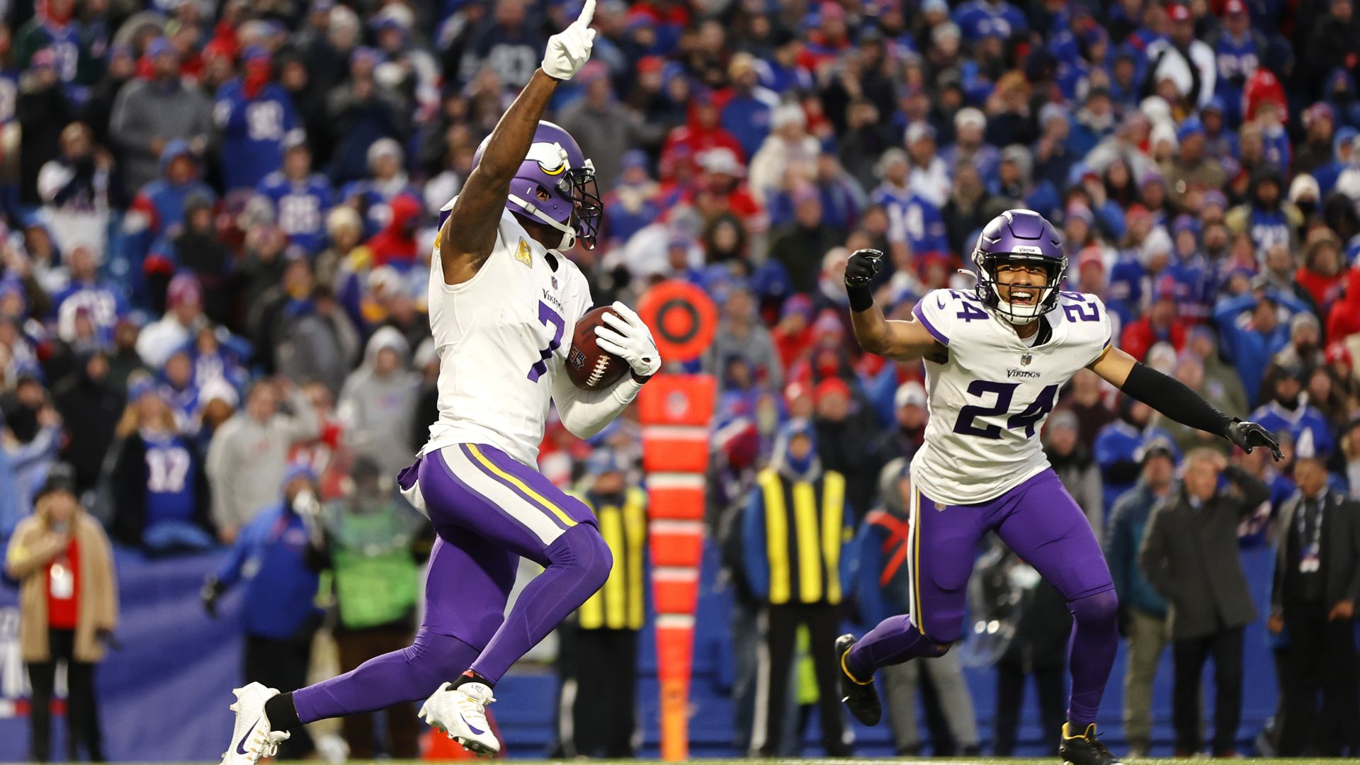 Patrick Peterson and Cam Bynum celebrate a win