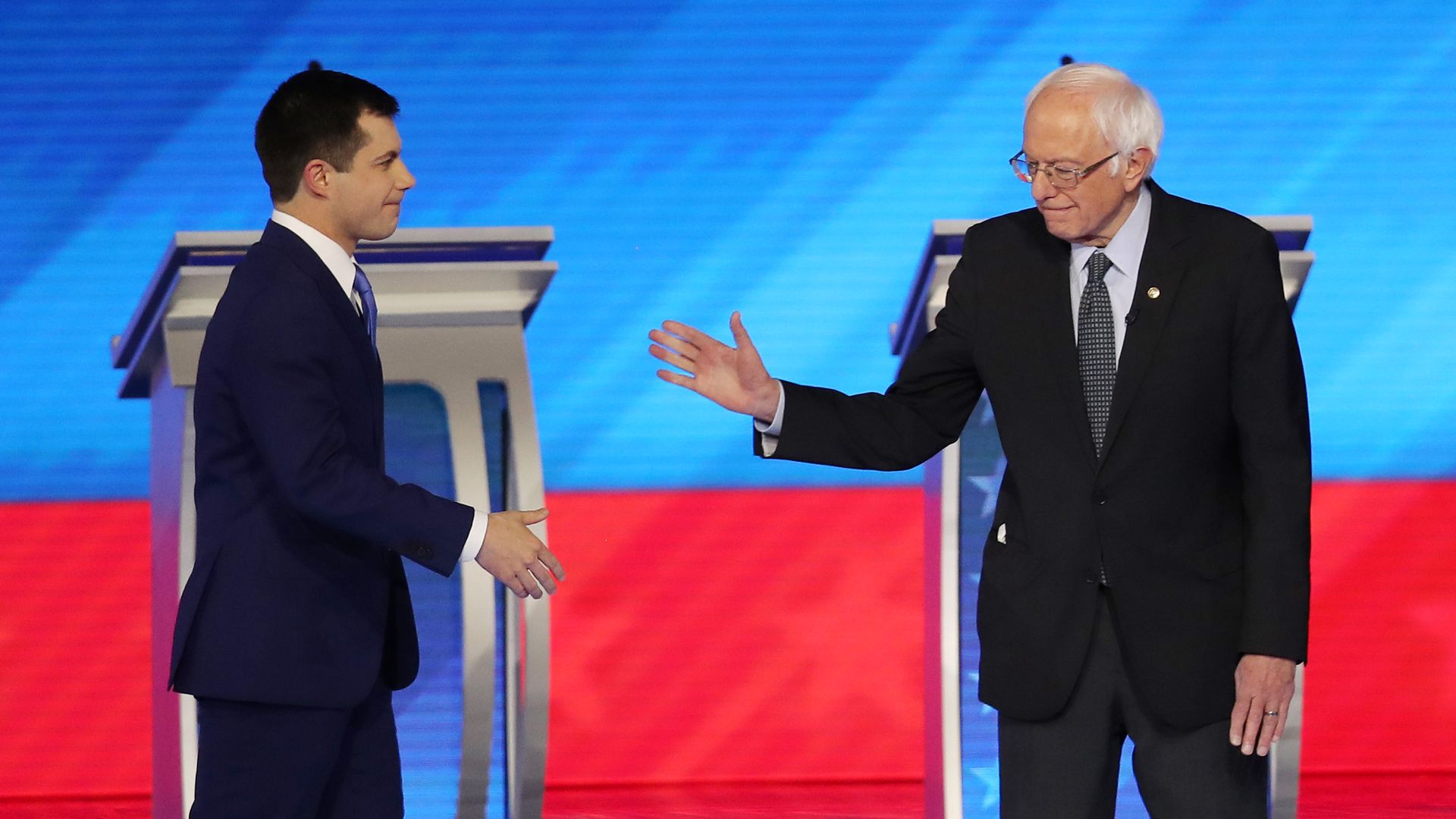 Buttigieg and Sanders going in for a handshake