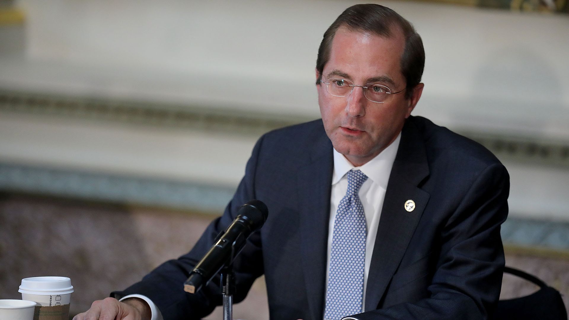 This is Health and Human Service Secretary Alex Azar, talking into a microphone