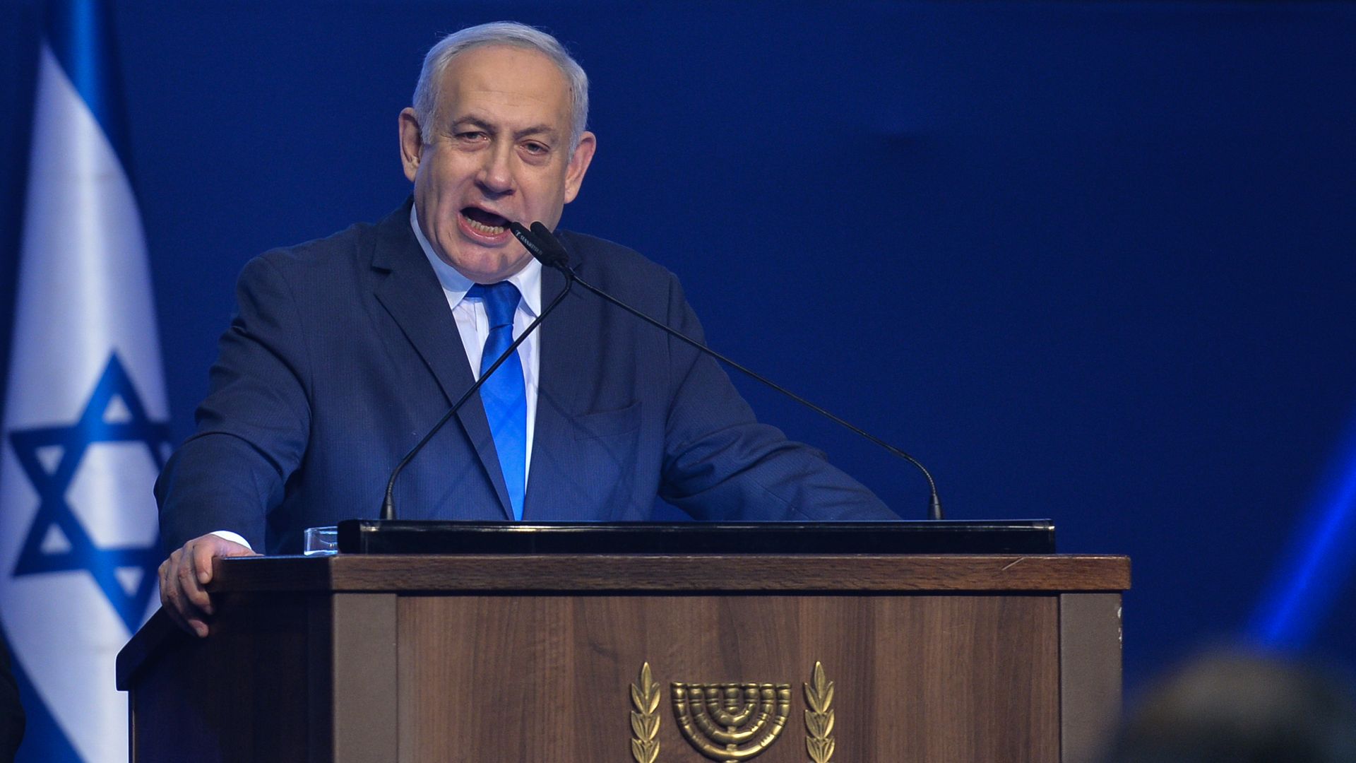  Israeli Prime Minister Benjamin Netanyahu speaks at his Likud party headquarters in Tel Aviv. On Tuesday, March 3, 2020, in Tel Aviv, Israel.