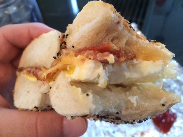 bacon egg and cheese at poppy's bagels