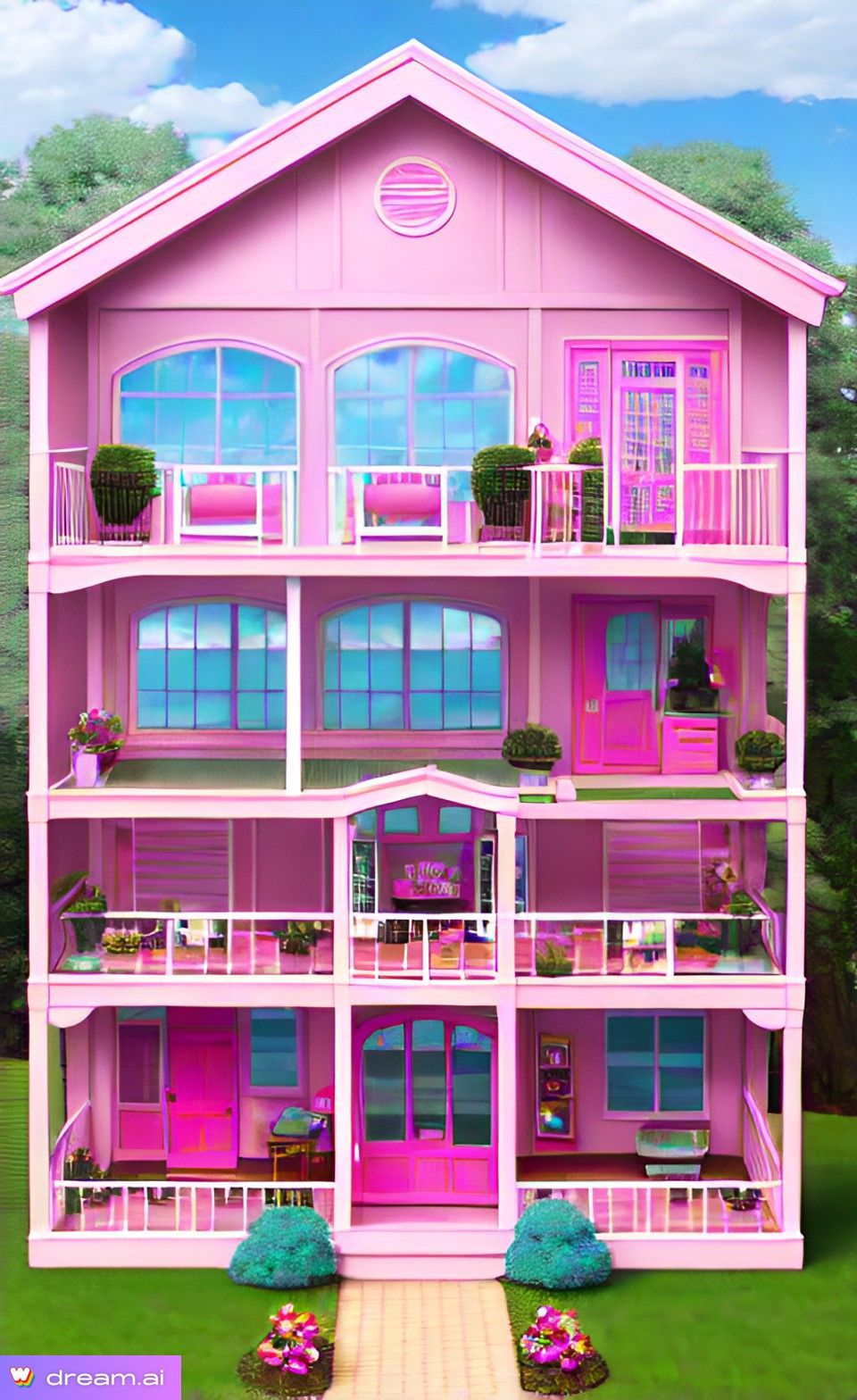 Wheaton Barbie Dreamhouse. Image: Created with the generative AI tool, Dream by Wombo