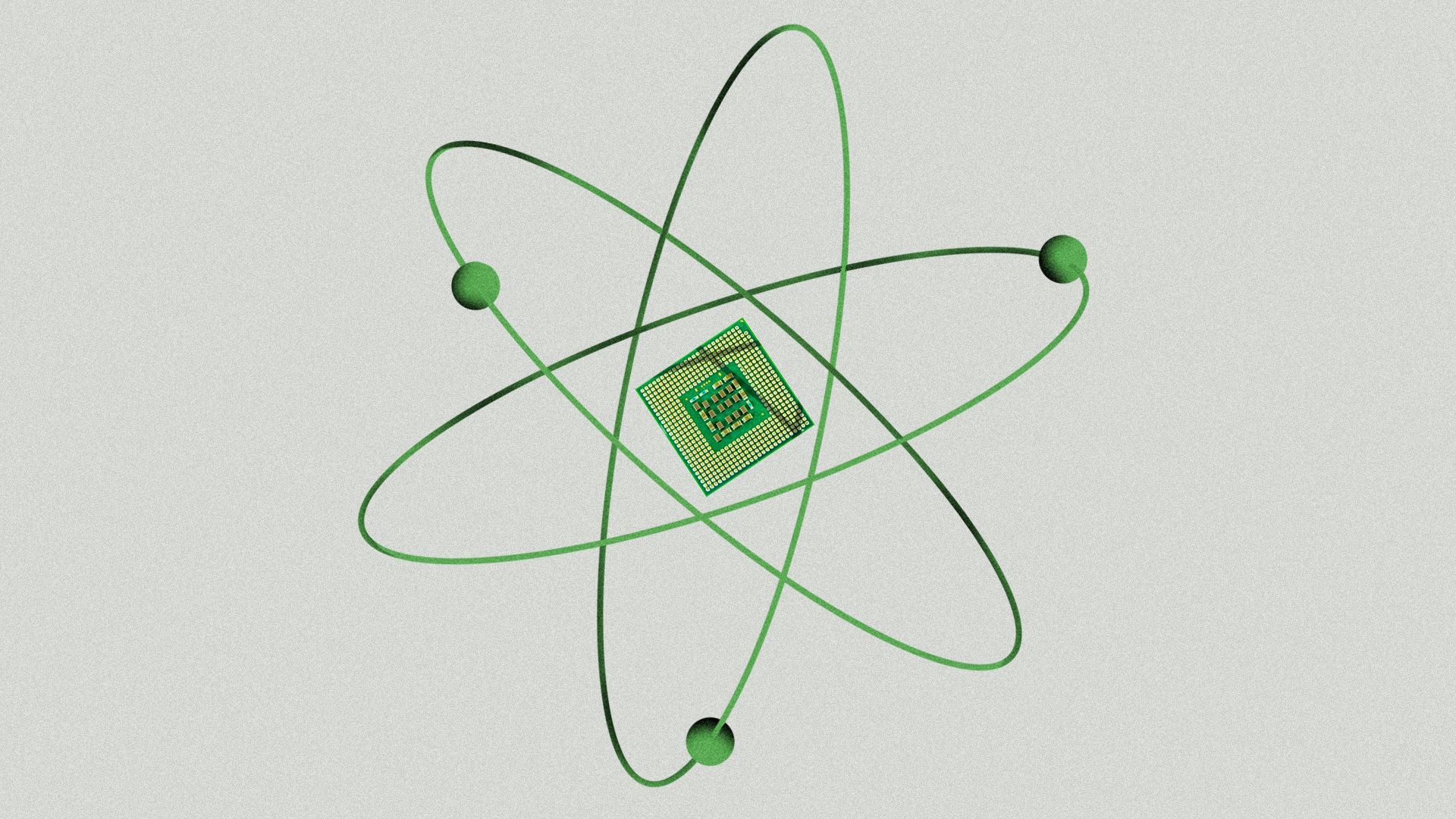 Illustration of a computer chip as an atom. 