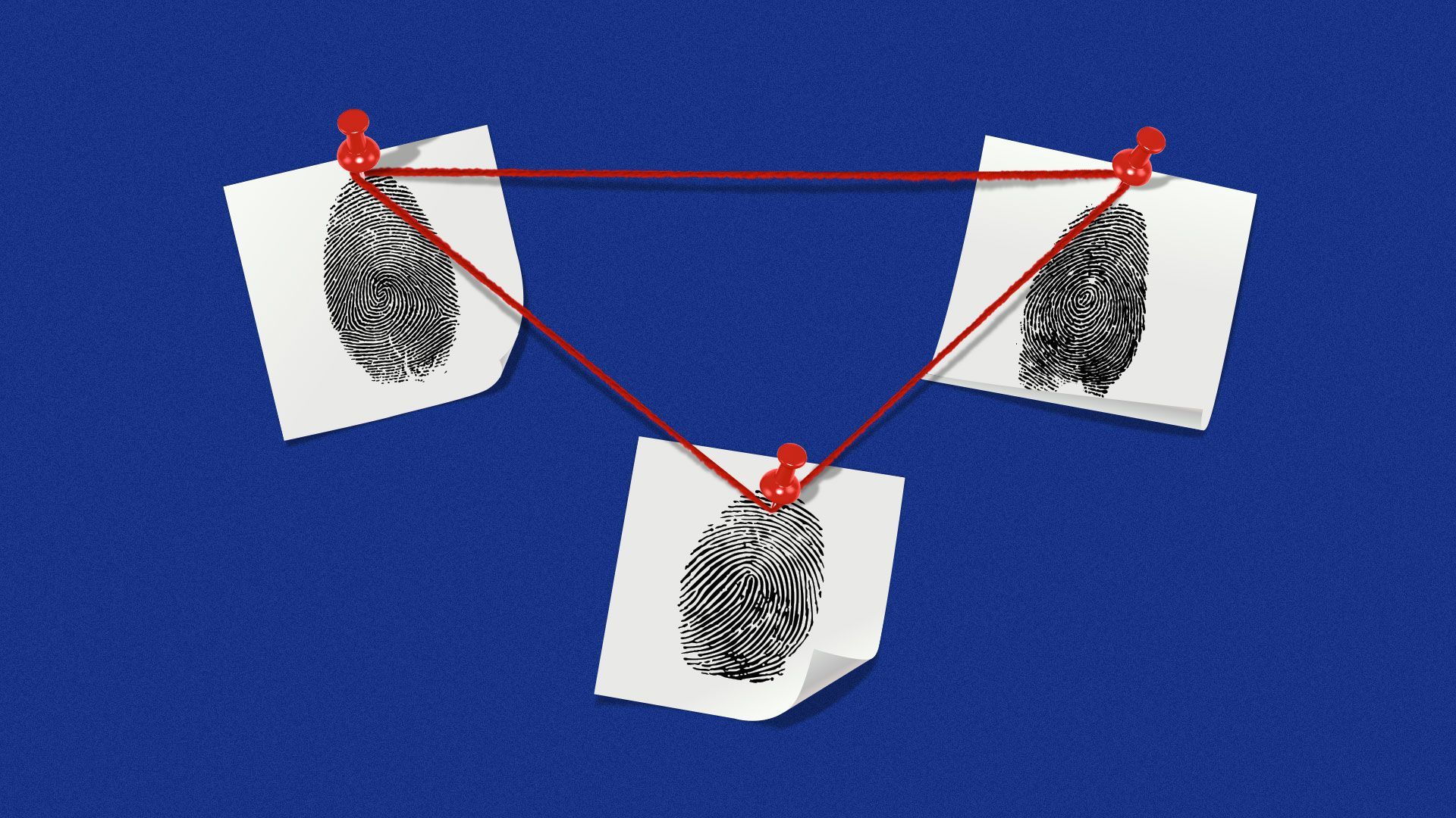 Illustration of fingerprints connected by pins and string