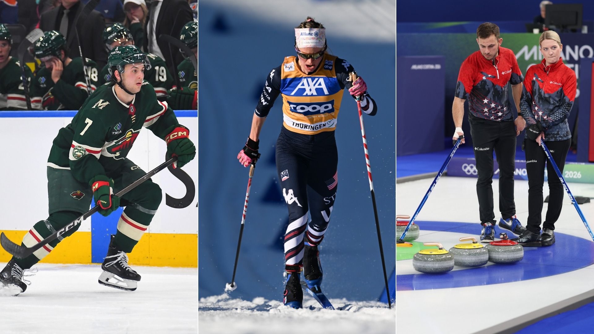 A hockey player, a cross country skier and two curlers