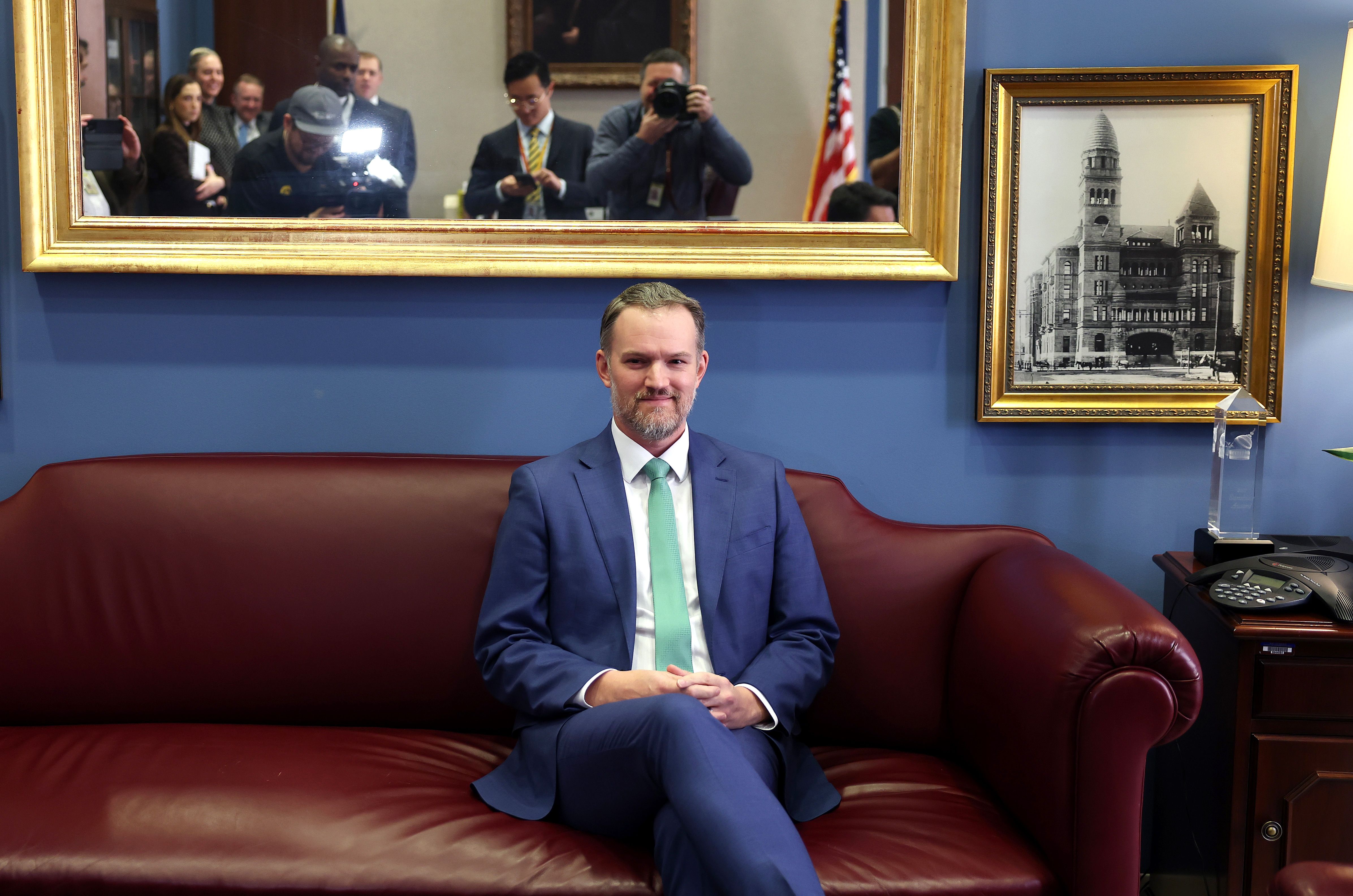 U.S. Trade Representative nominee Jamieson Greer meets with Sen. John Cornyn (R-Texas) last month.