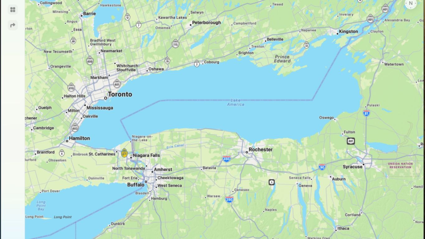 Apple joins Google in renaming Lake Ontario to "Lake America"