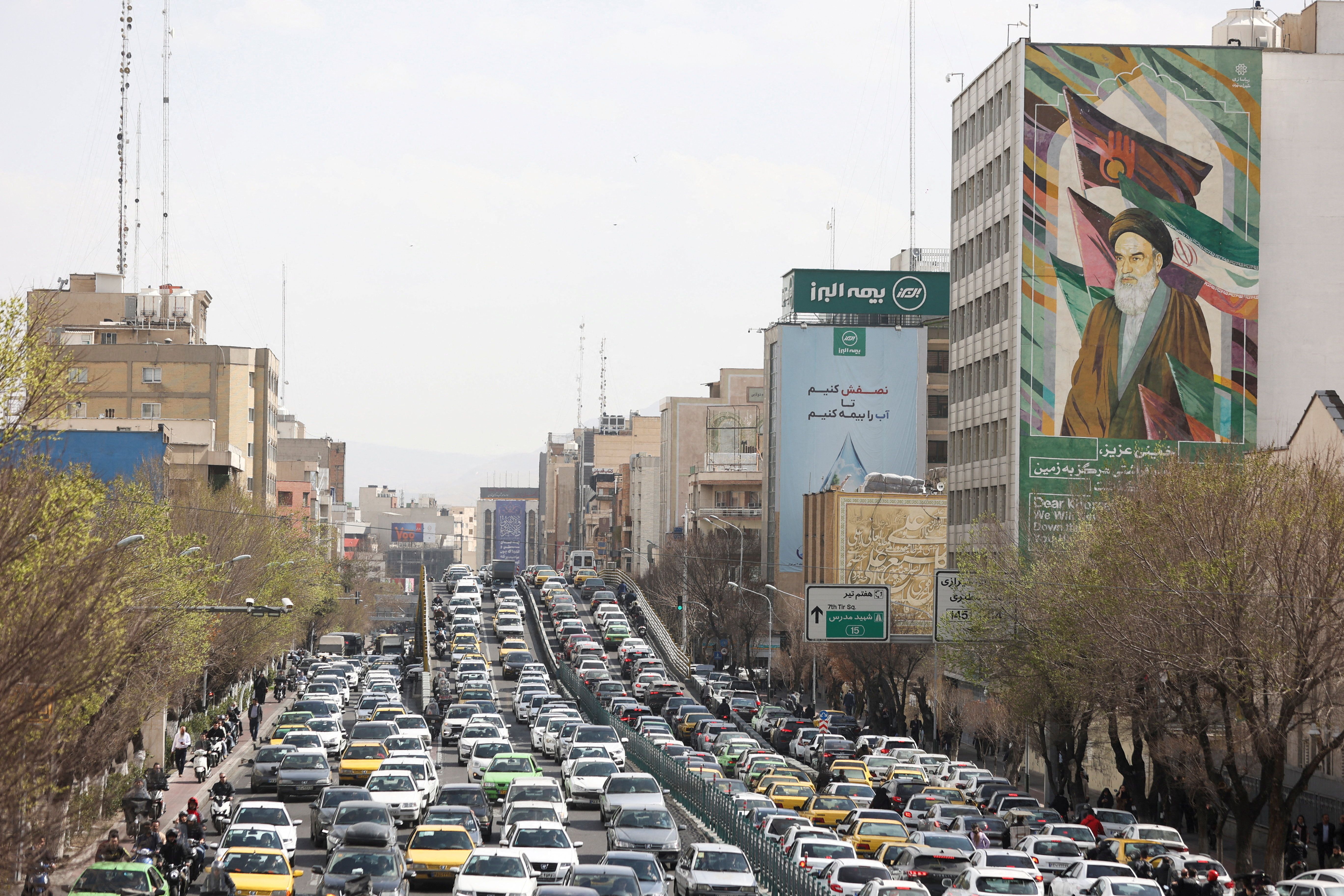 Vehicles line up during a traffic block, after Israel and the U.S. launched strikes on Iran, in Tehran, Iran, February 28, 2026. Majid Asgaripour/WANA (West Asia News Agency) via REUTERS