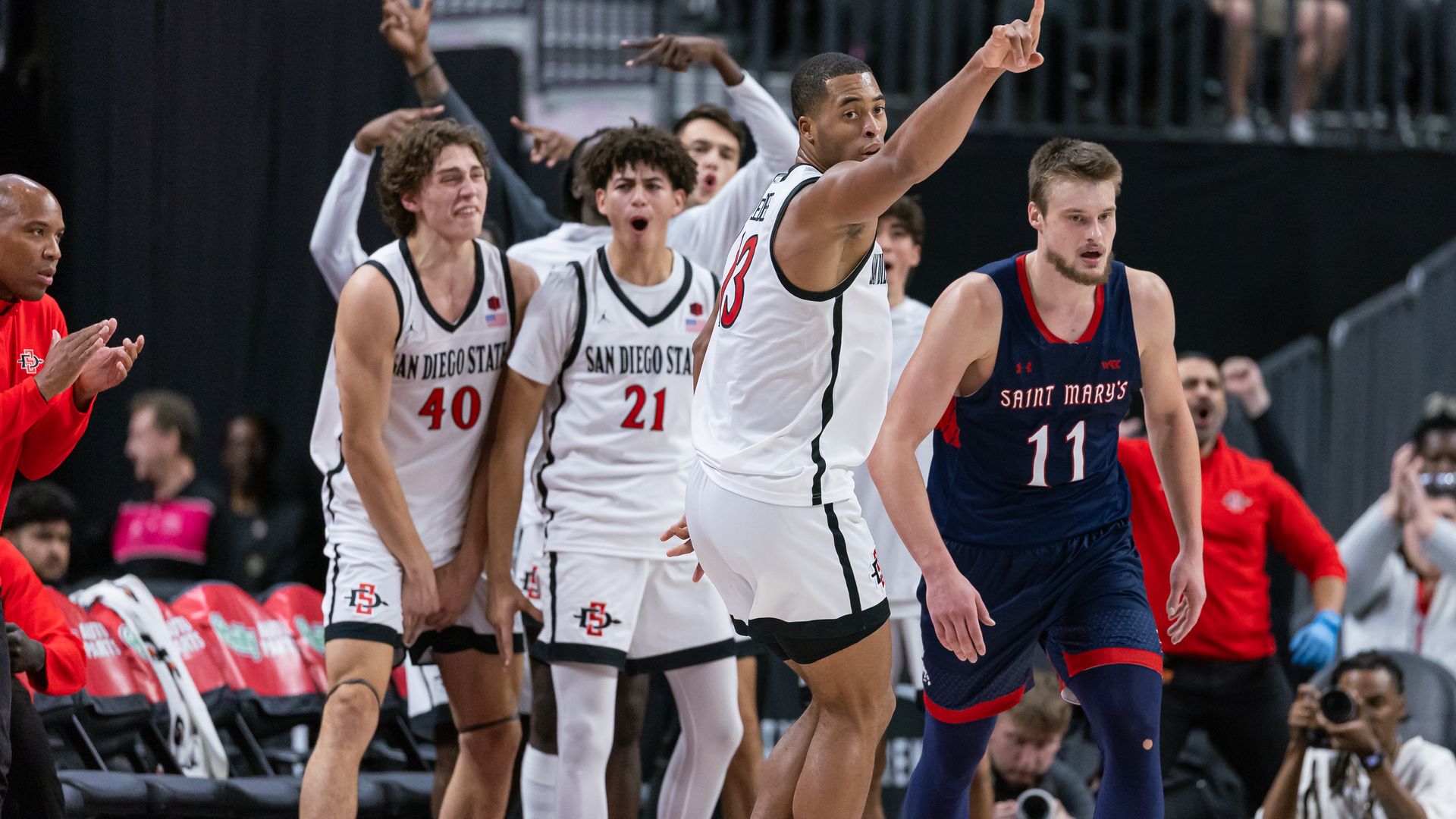 Jaedon LeDee celebrates in a win over Saint Mary's