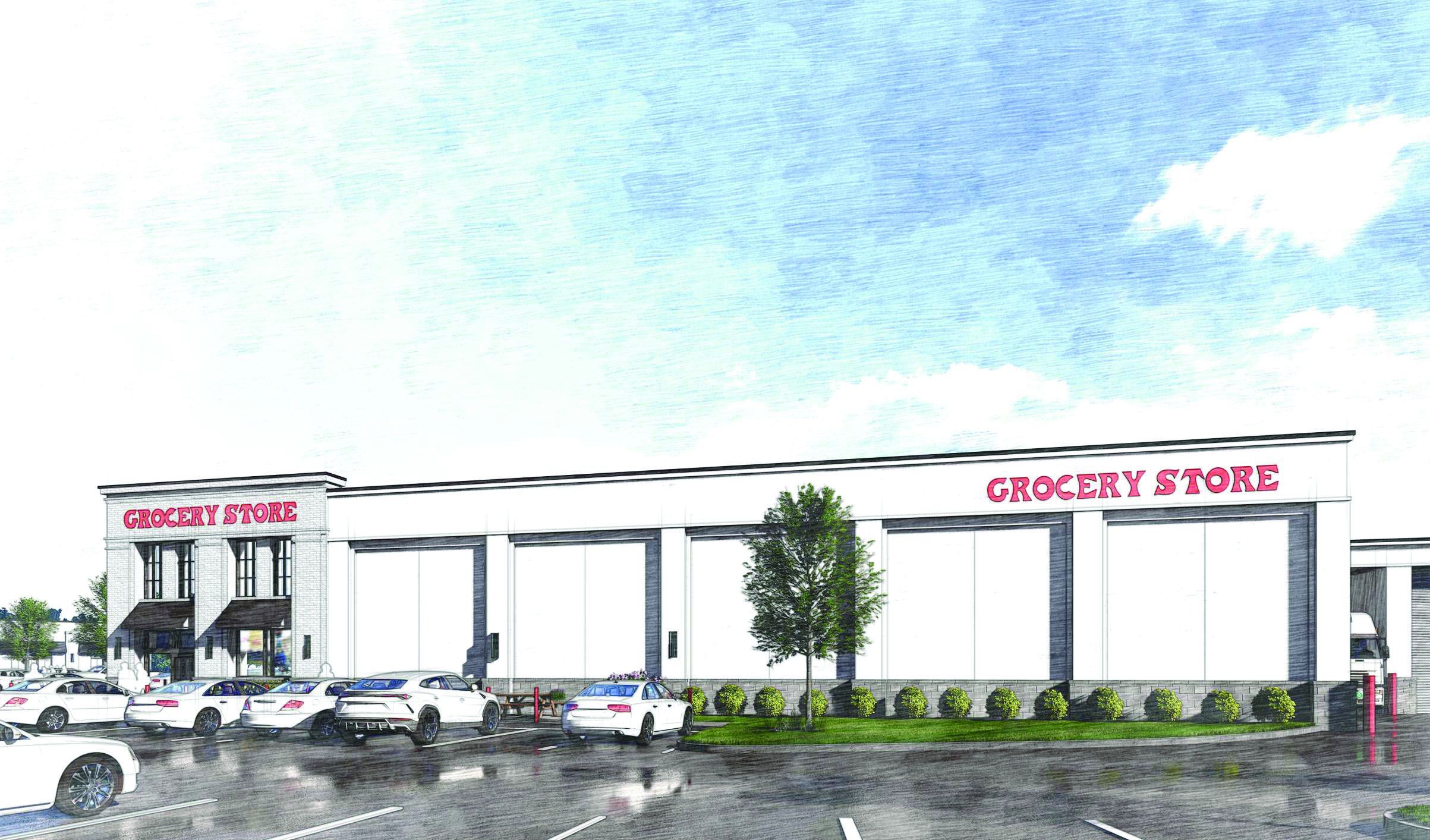 Rendering of a grocery store that looks like Trader Joe's