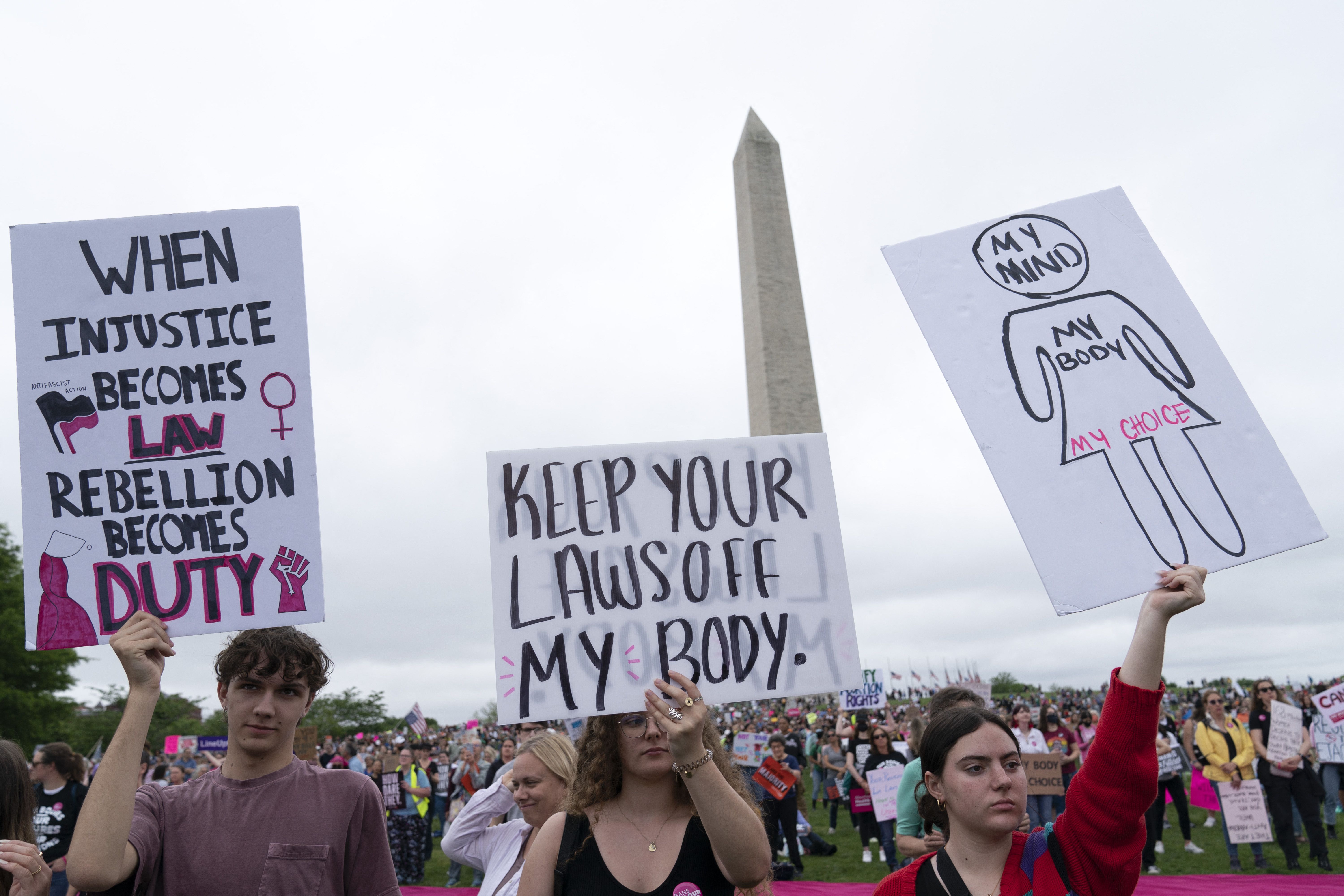 Abortion rights activists demonstrating at the Washington Monument in Washington, D.C., on May 14.