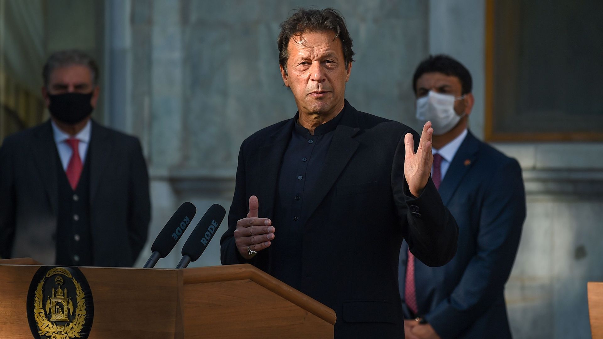 Pakistan's Prime Minister Imran Khan during a press conference at the Presidential Palace in Kabul on November 19, 2020. 