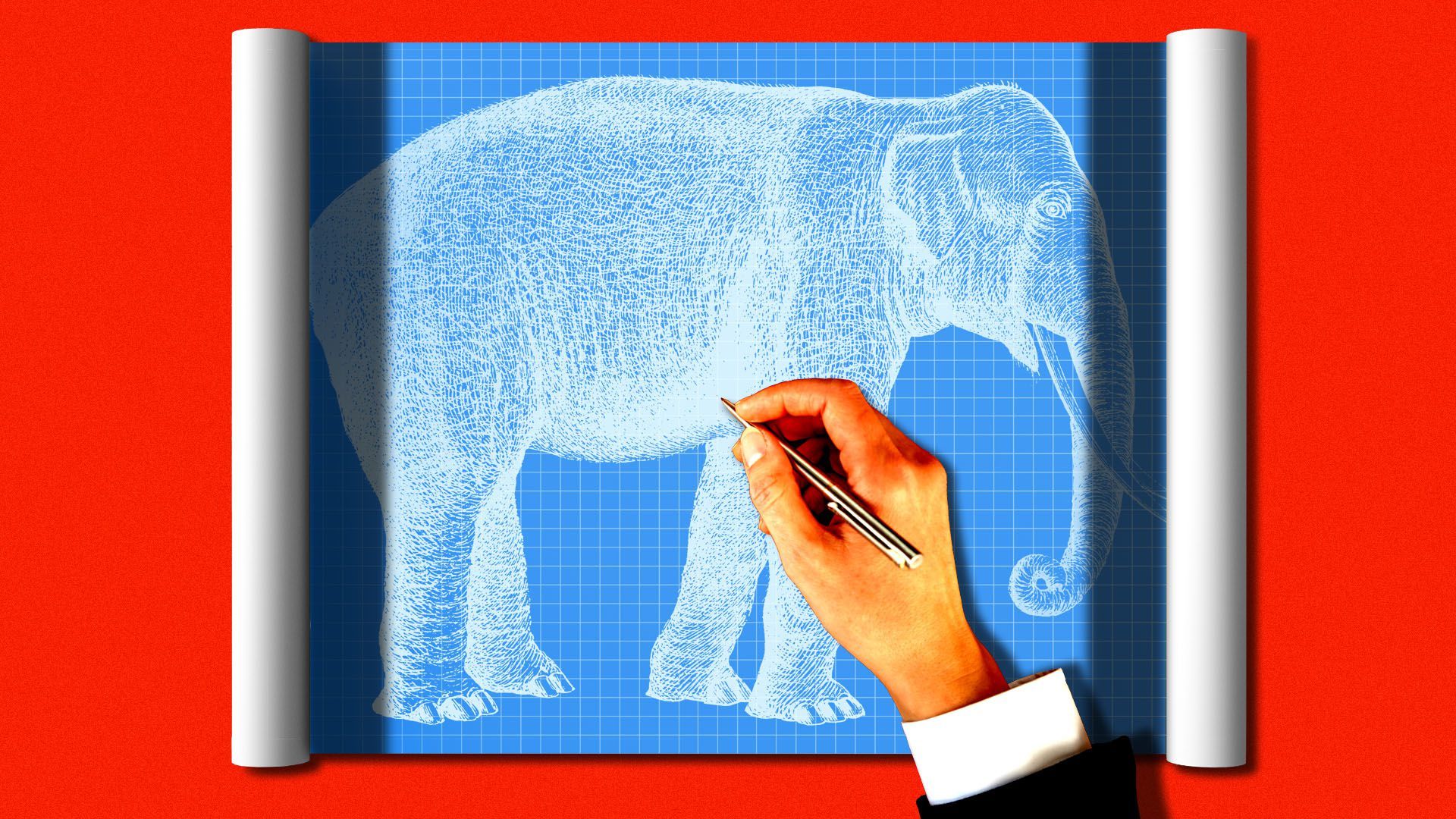 Illustration of blueprint with an elephant on it