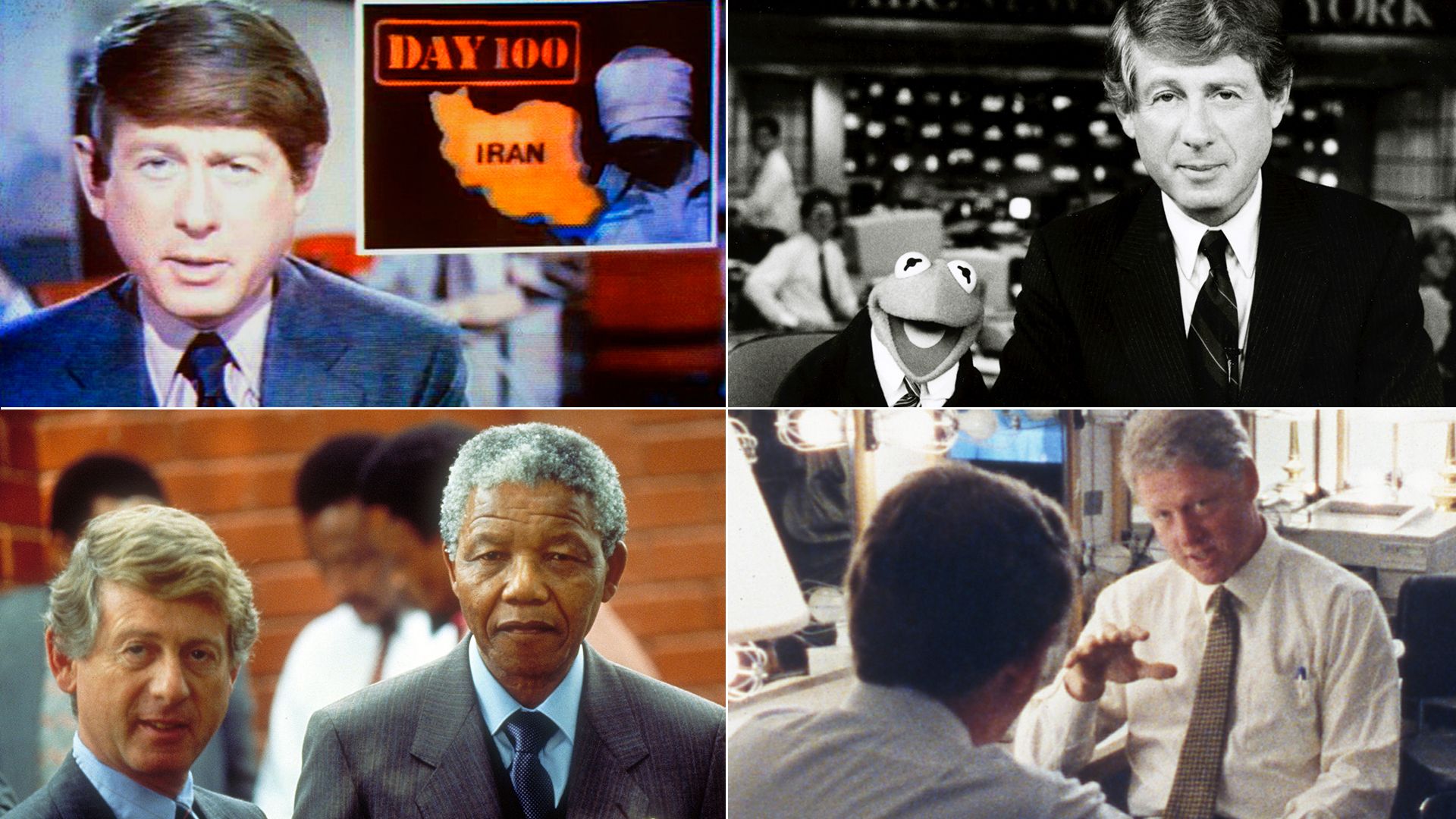 Four photos of Ted Koppel on ABC's "Nightline."