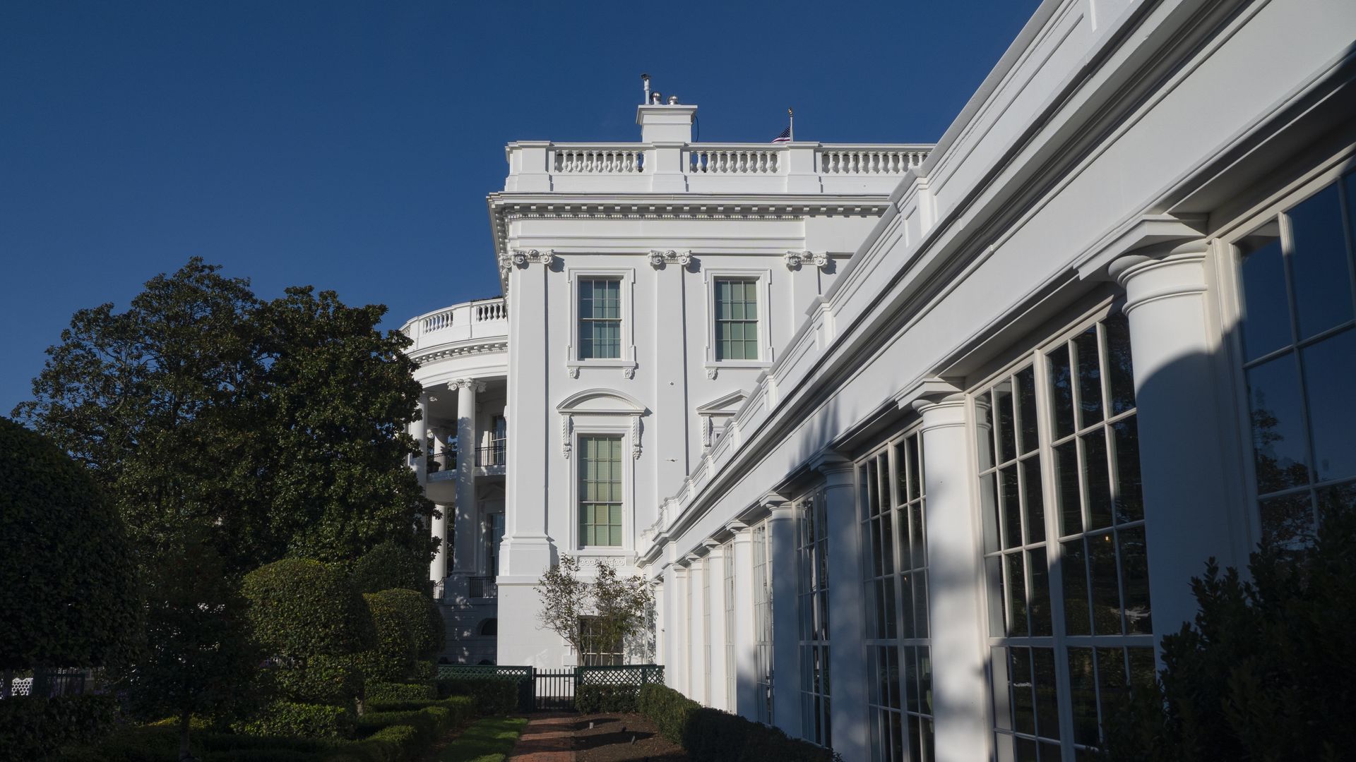 The East Wing of the White House is seen on a clear, fall day on Nov. 8, 2023. in Washington D.C. 