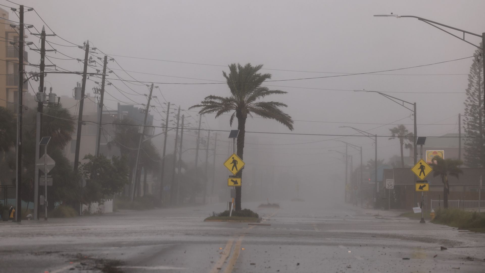  A road is empty of traffic as Hurricane Helene churns offshore on September 26, 2024, in St. Pete Beach, Florida. 