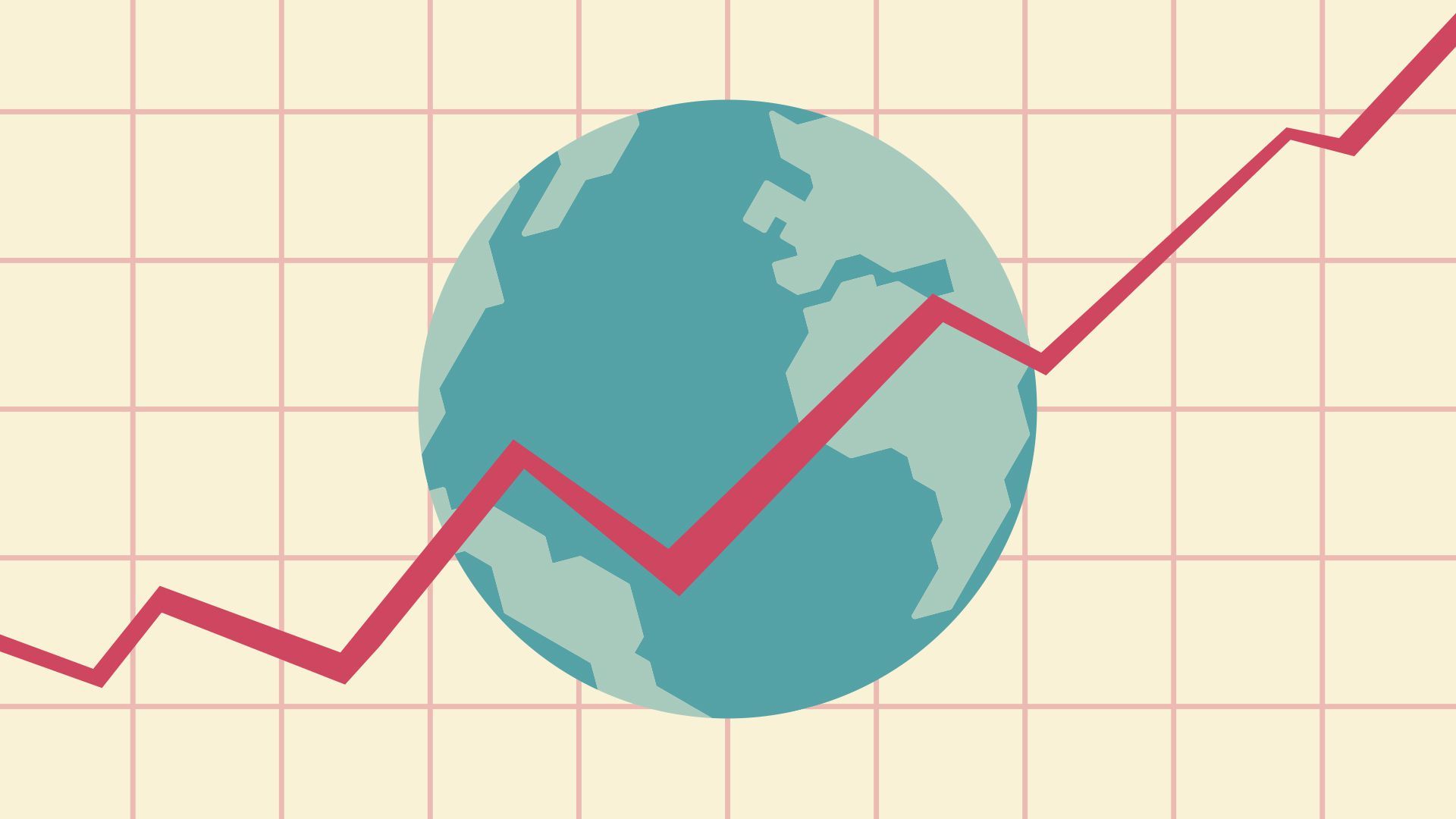 Illustration of the Earth on a grid with an upward trending line going across it. 