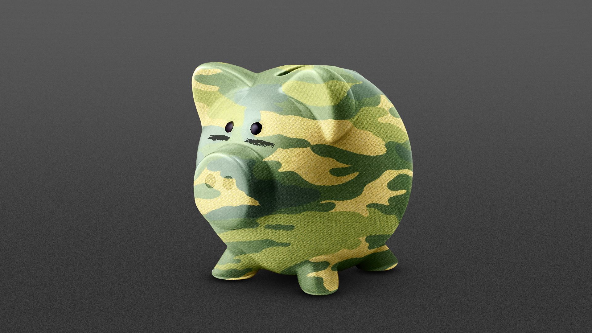 Illustration of a piggy bank made of a camouflage pattern.