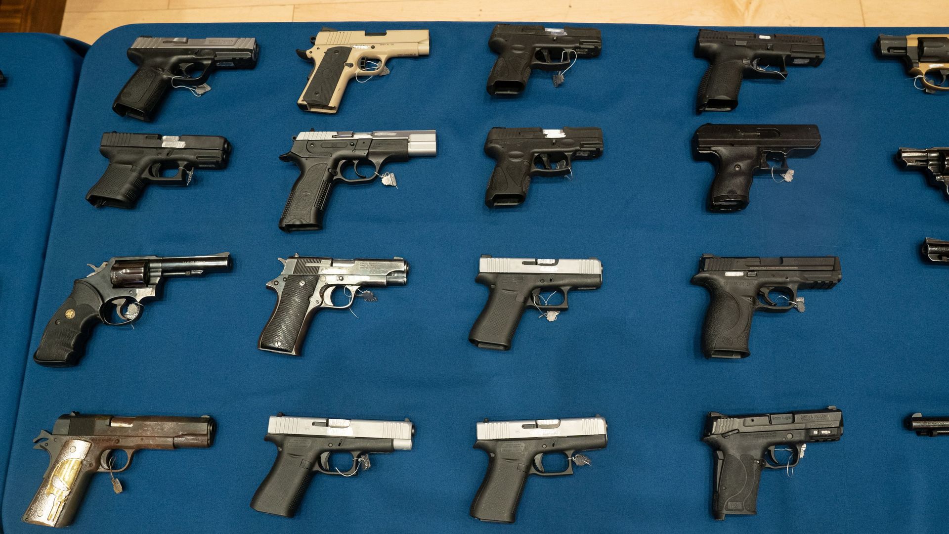 Confiscated guns displayed by the New York City Police Department in October 2021.