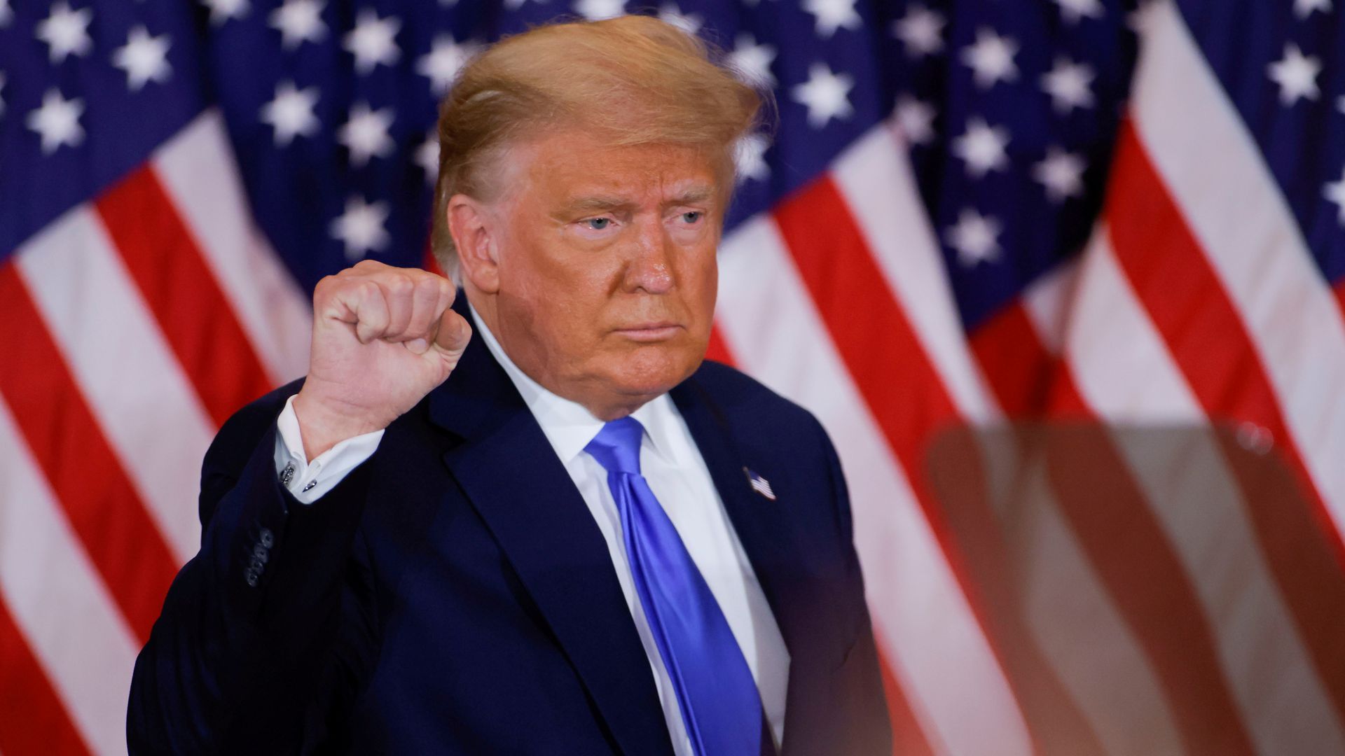 President Trump speaks in the East Room early this morning.
