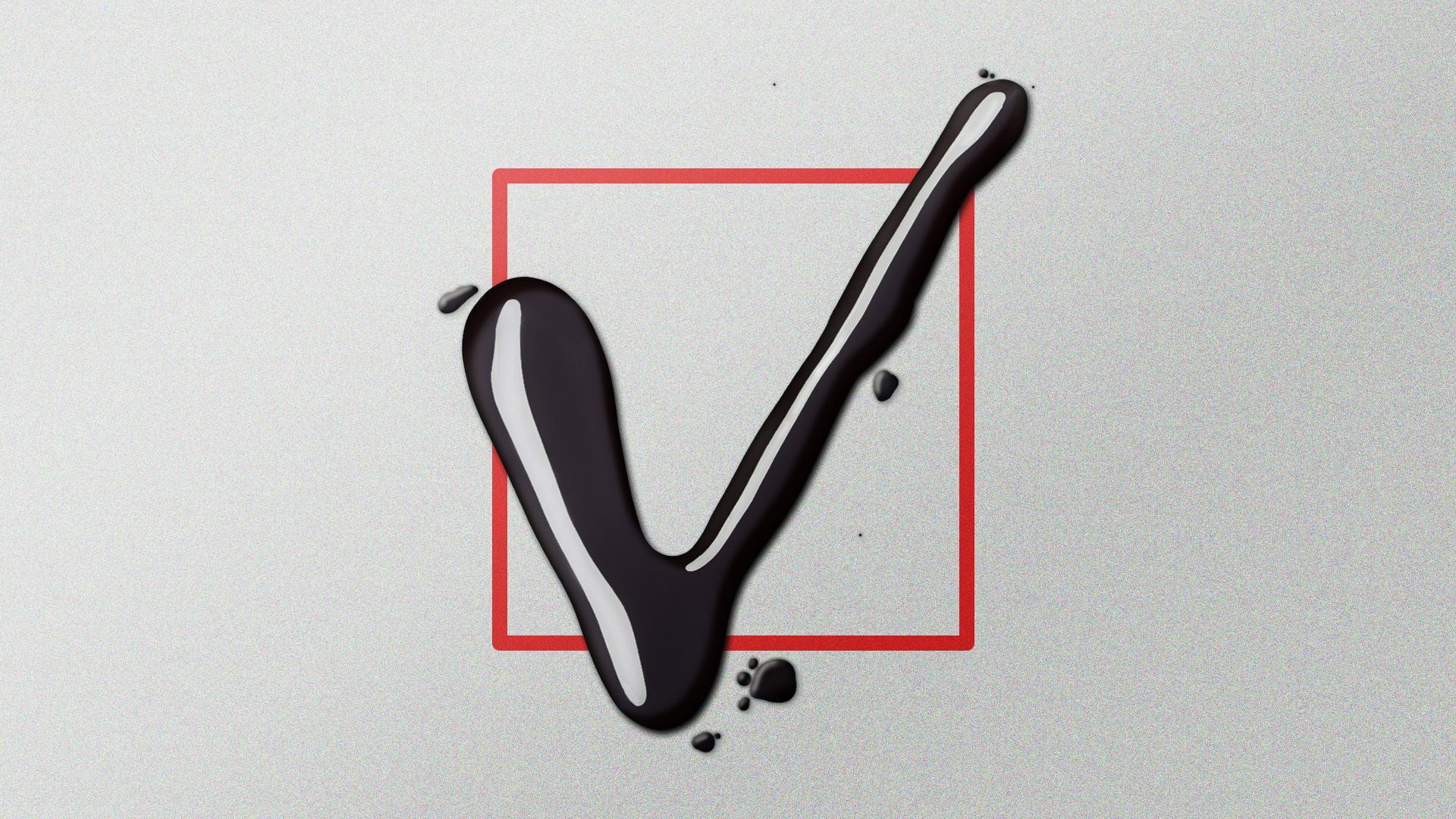 an illustration of a checkmark made out of spilled oil marking through a red box 