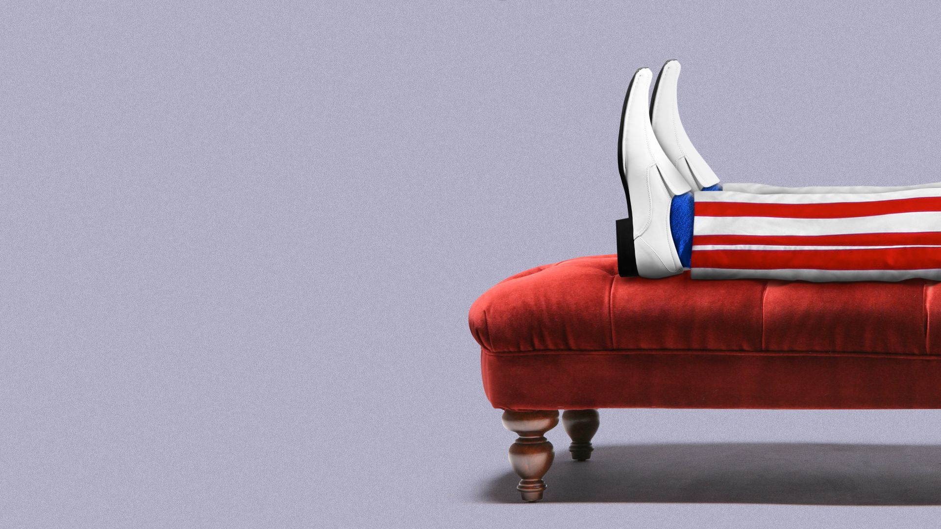 Illustration of Uncle Sam laying on a chaise lounge therapy couch, but only his legs are visible. 
