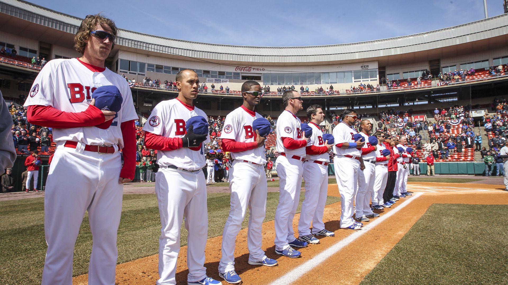 The Buffalo Bisons (Blue Jays Triple-A affiliate) on Opening Day last season. Photo: David Cooper/Toronto Star via Getty Images