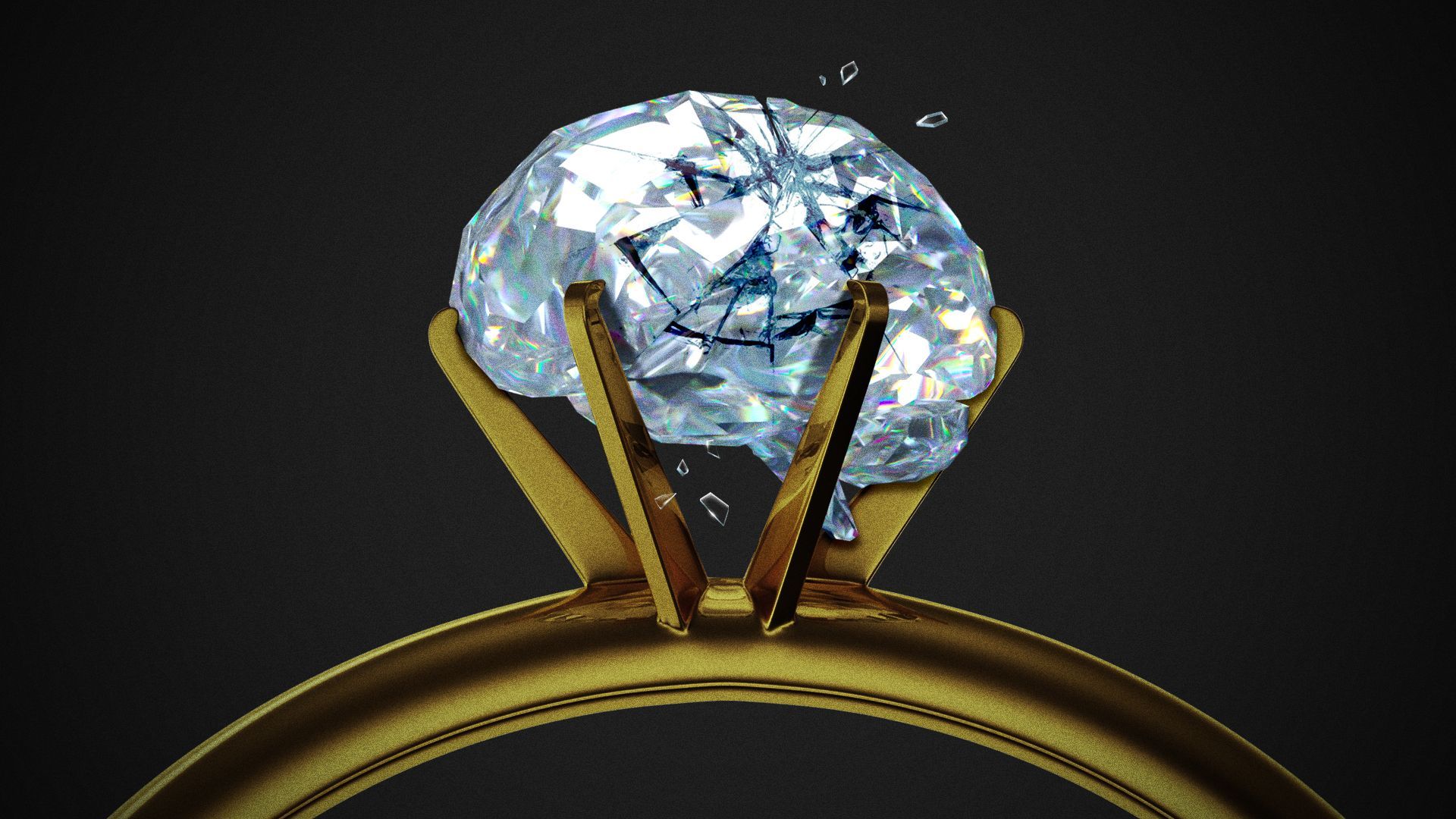 Illustration of a brain-shaped diamond ring that is breaking.