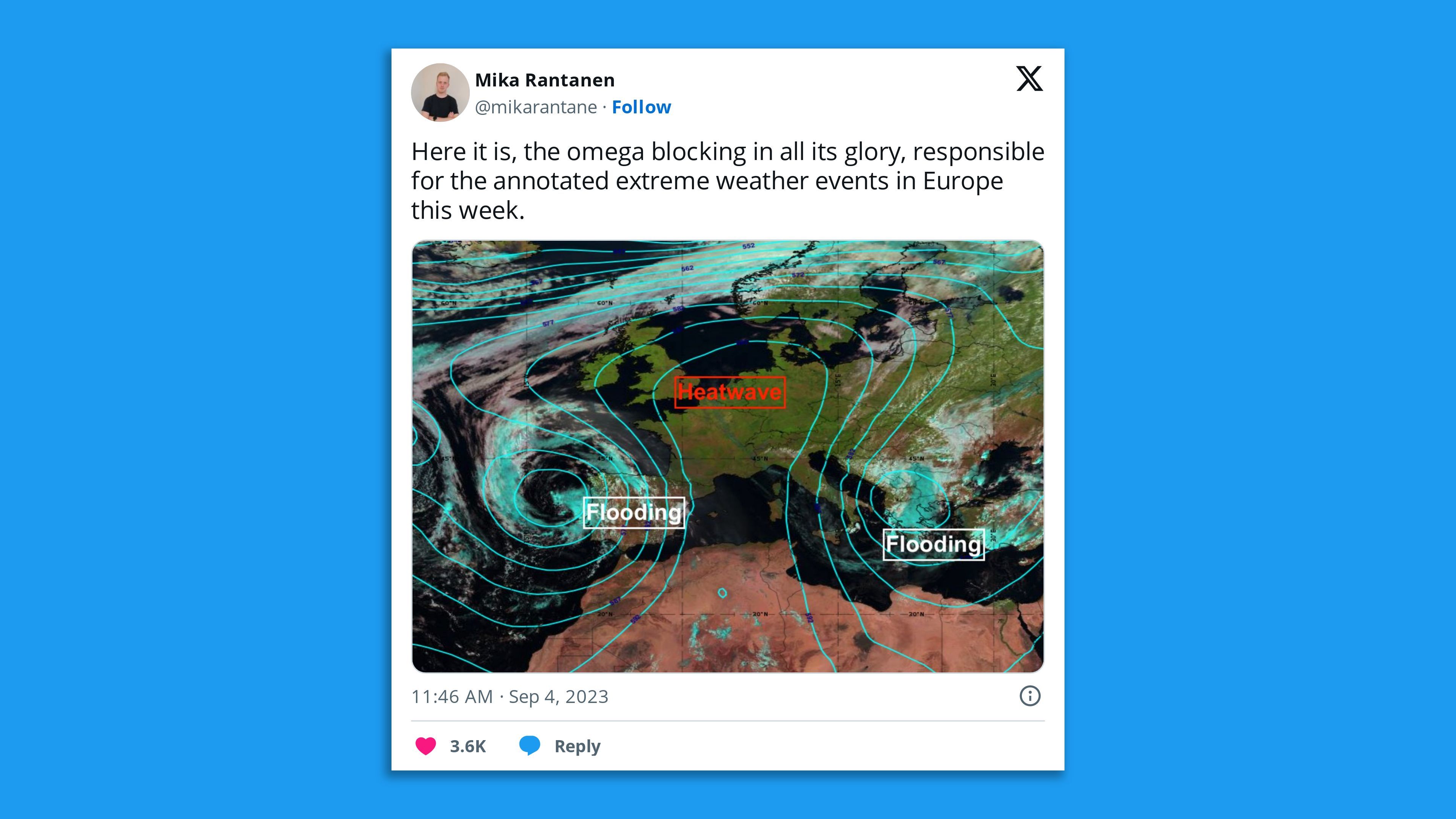 Image of a Tweet illustrating the concept of an Omega Block.